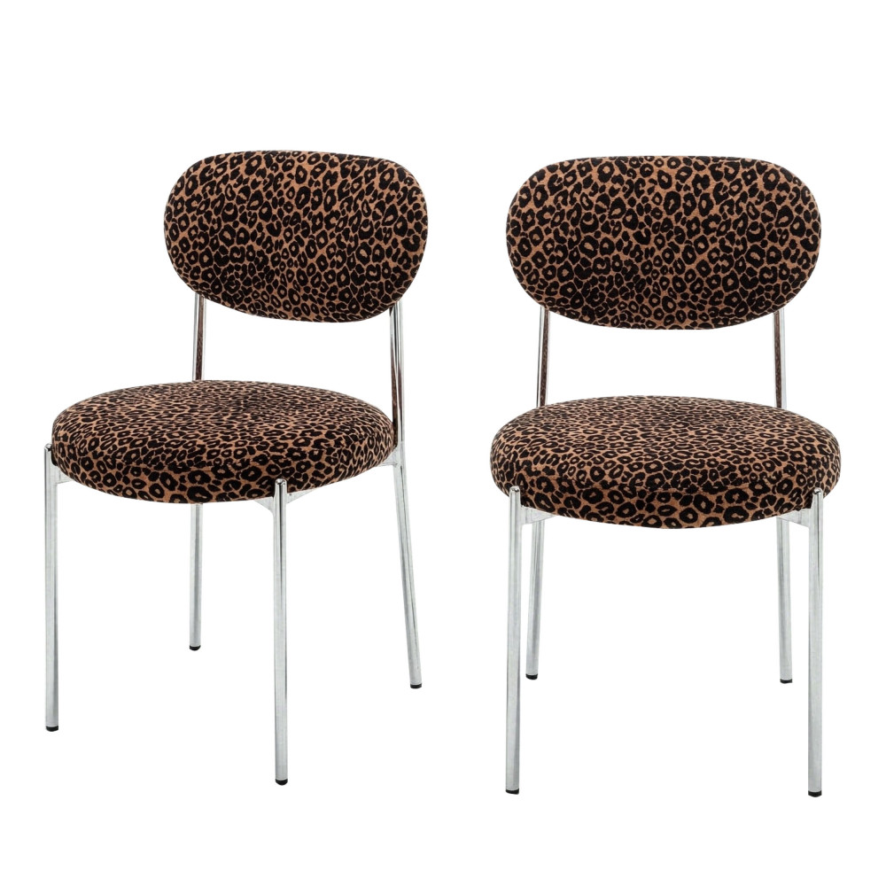 Lot de 2 chaises en tissu imprimé léopard pieds chrome- KYOTO, DRAWER