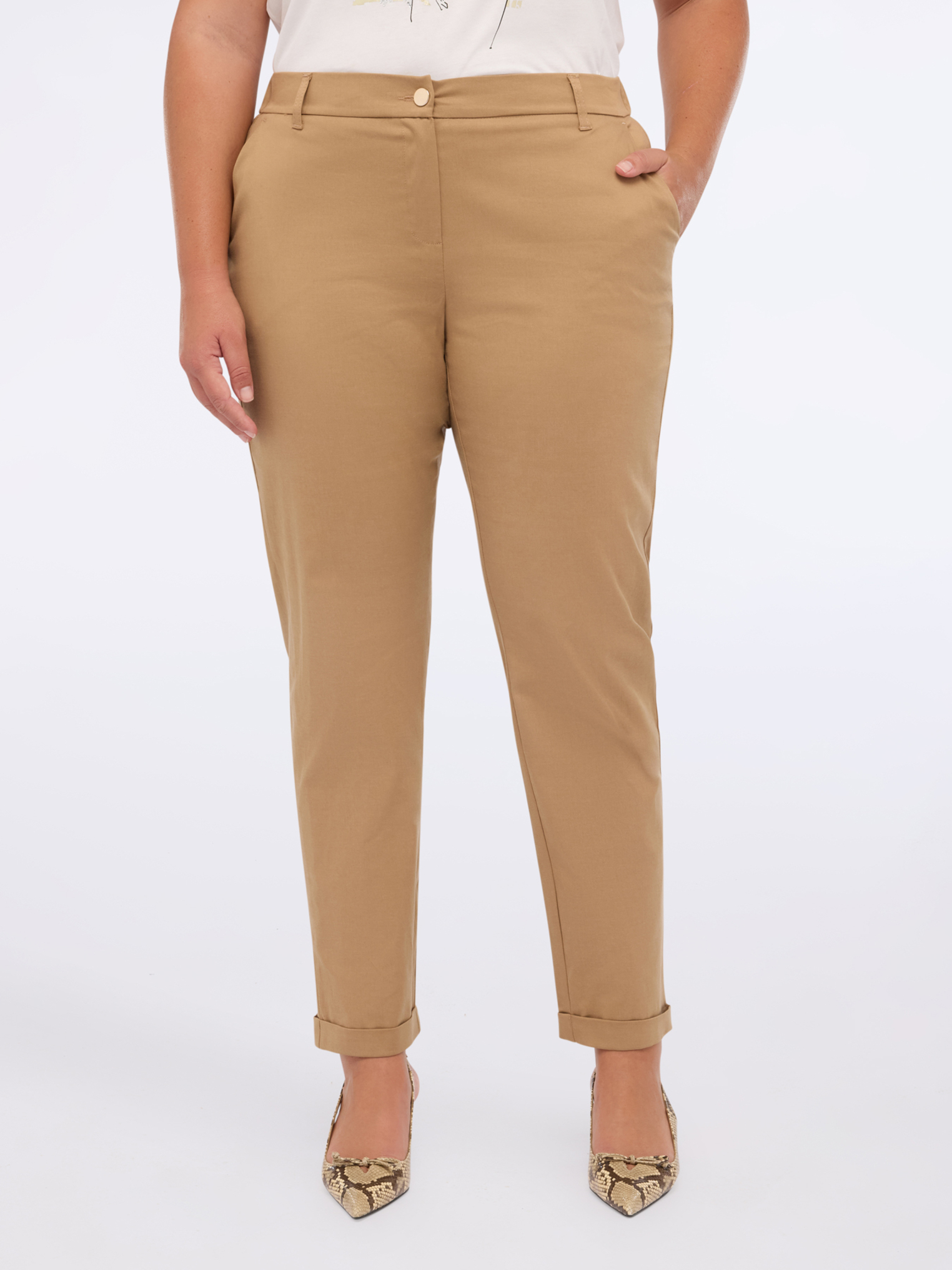 Pantalon chino en coton mélangé, FIORELLA RUBINO