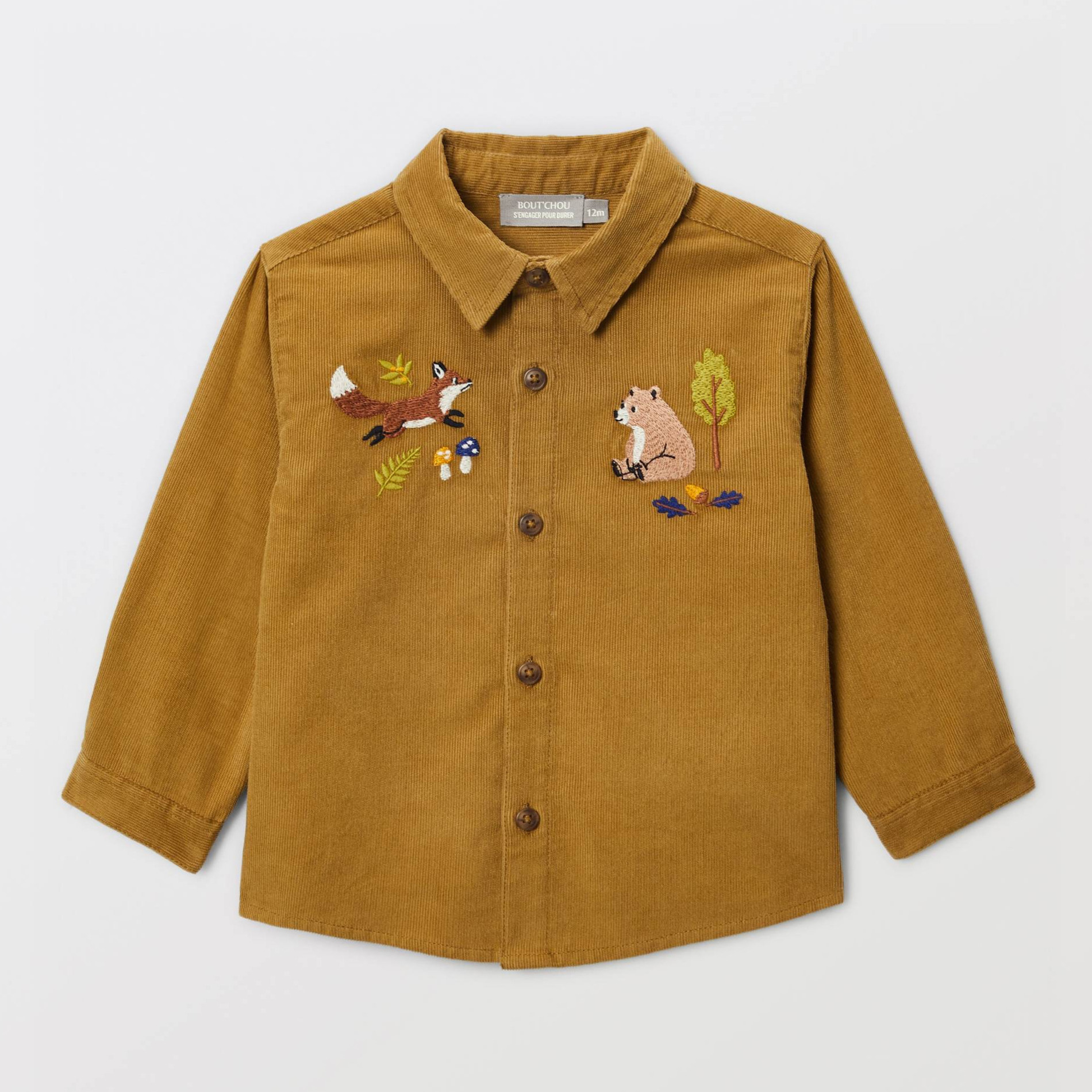 Chemise brodée en velours en coton BIO GOTS, BOUT'CHOU
