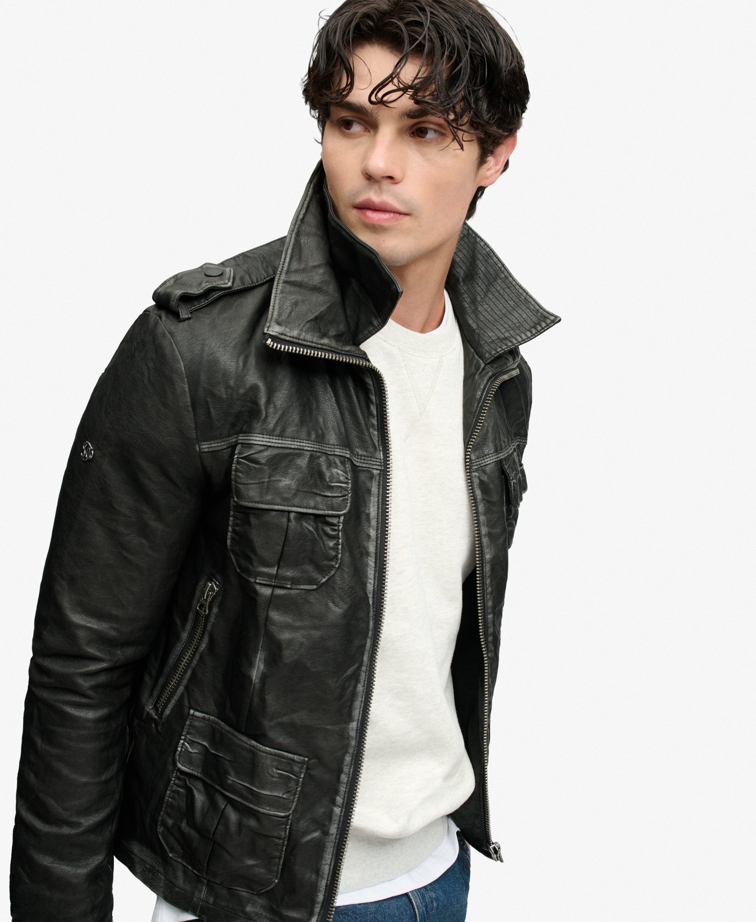 Veste Brad Faux Cuir Militaire Coupe Décontractée, SUPERDRY