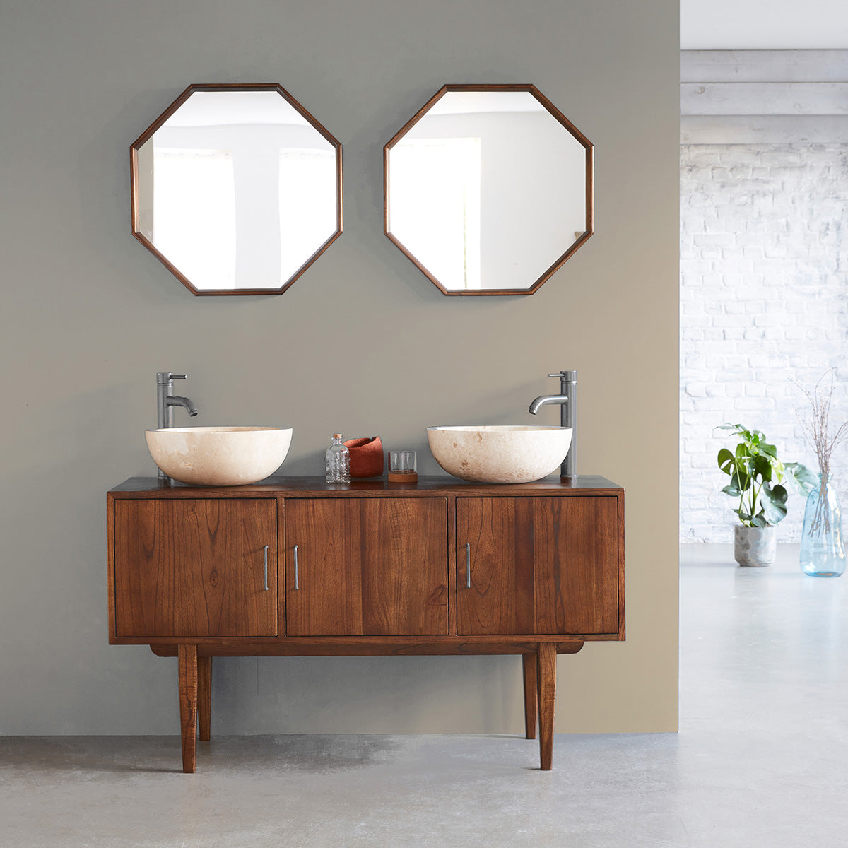 Meuble de salle de bain en mindi massif 135 cm VINTAGE, BERAH GETAH