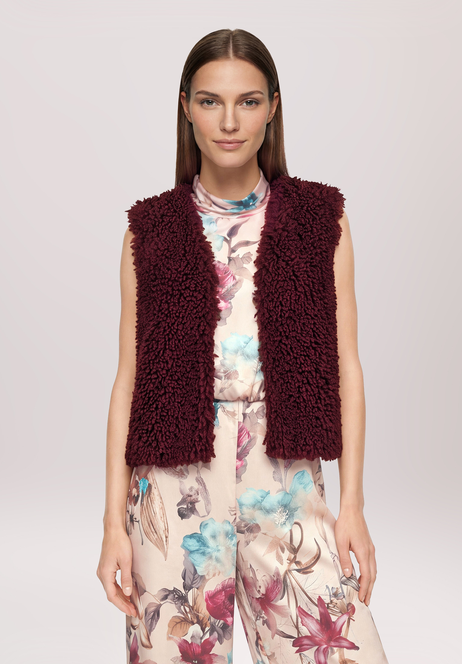 Veste sans manches en peluche unicolore, VERA MONT