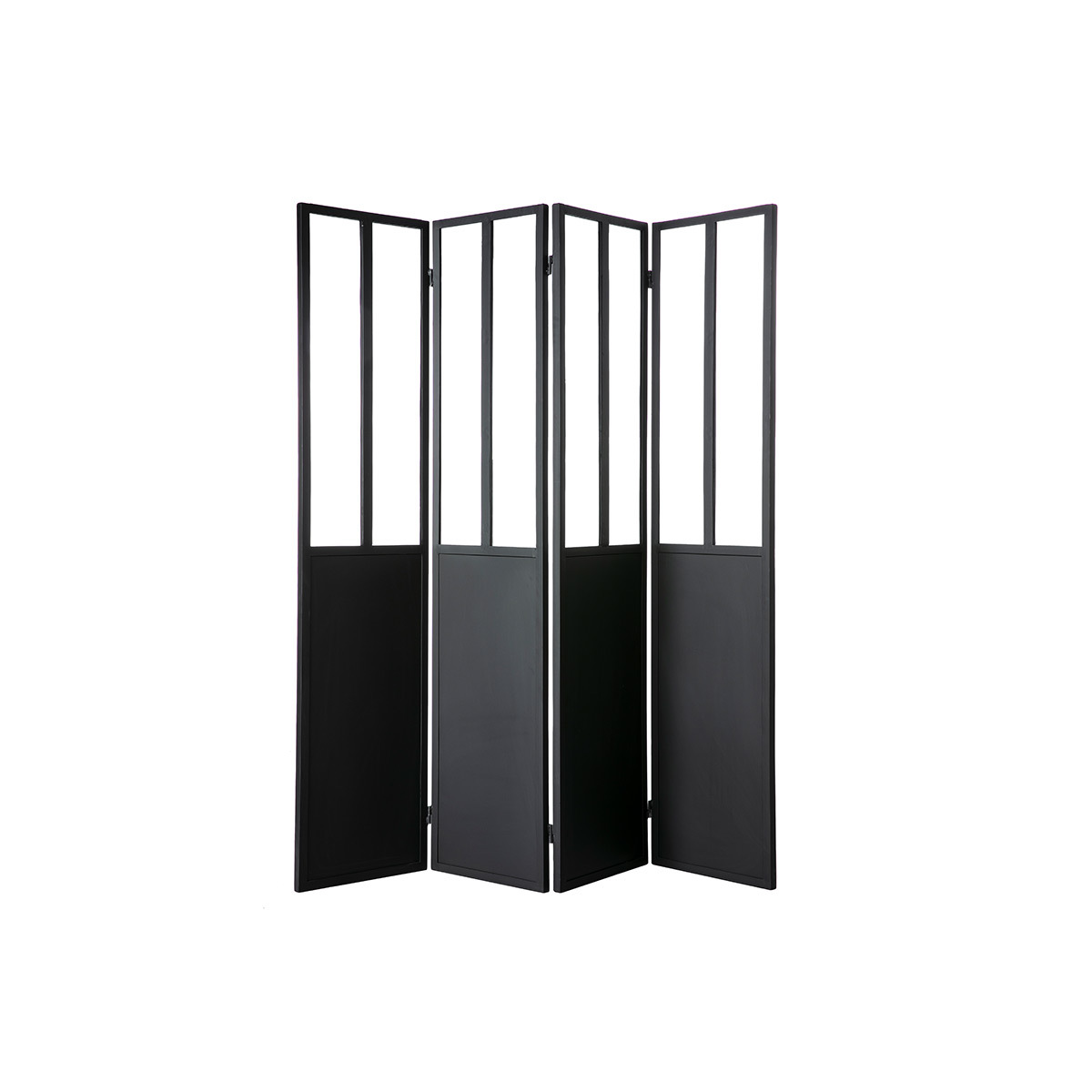 Verrière atelier paravent industriel en métal noir et verre 4 vantaux L160 cm RACK, MILIBOO