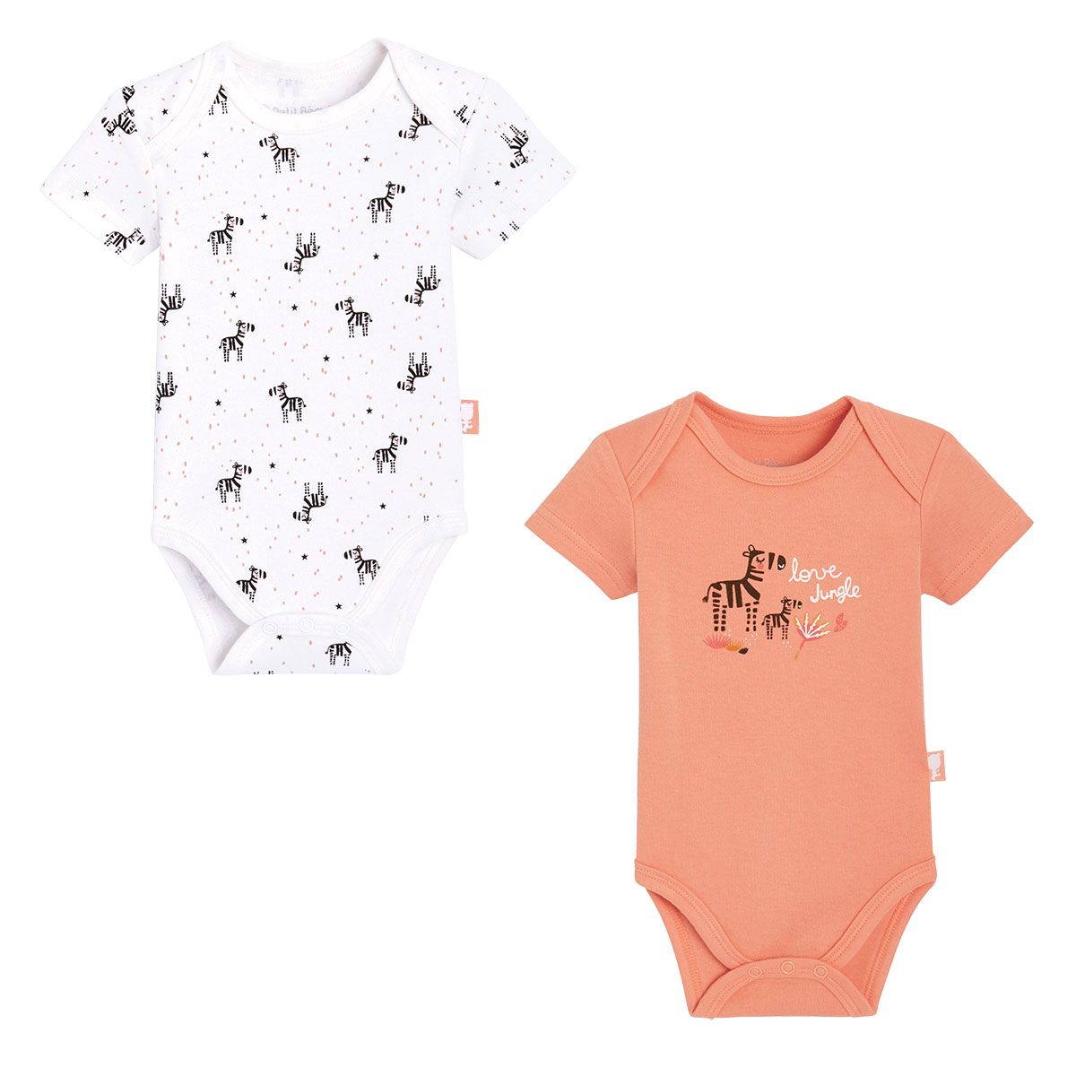 Lot De 2 Bodies Bebe Manches Courtes Little Zebra Orange Petit Beguin La Redoute