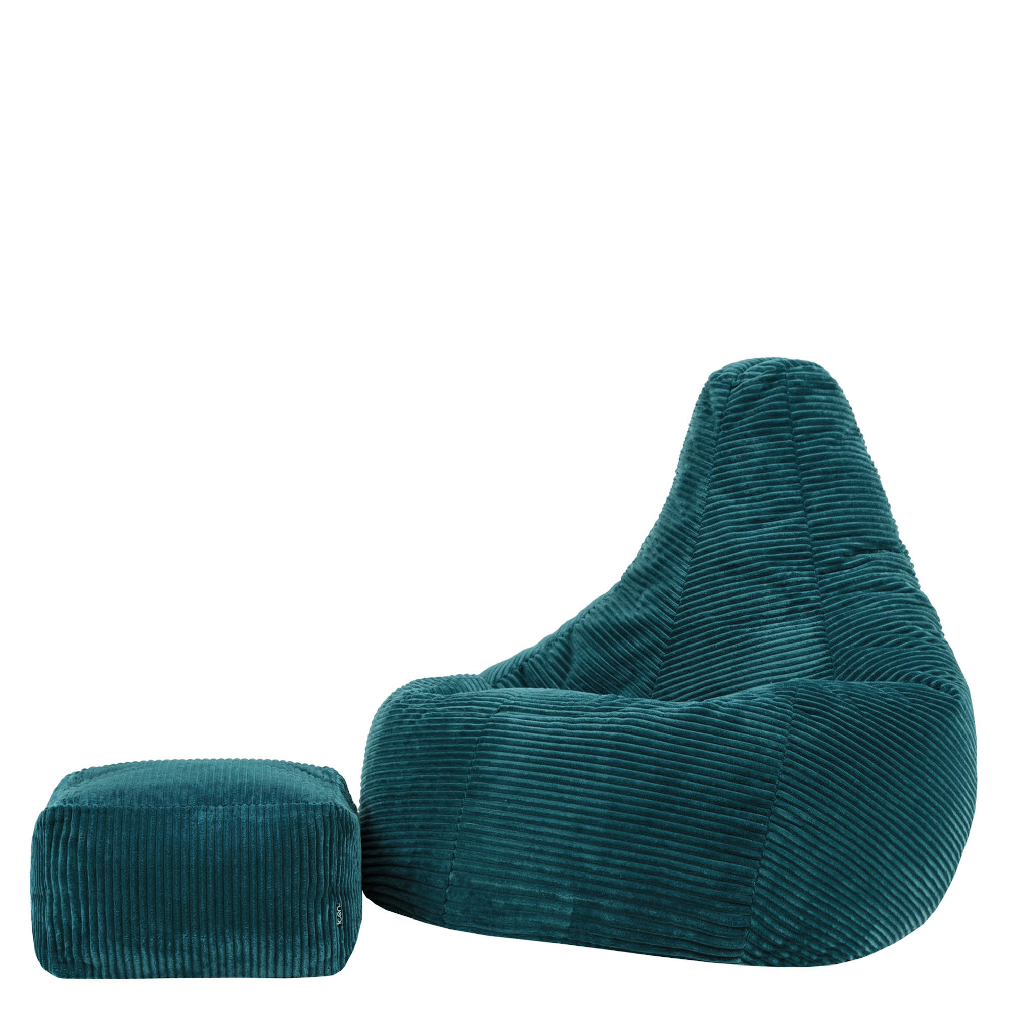 Pouf géant à dossier haut large XL avec repose-pied carré en velours côtelé Oeko-Tex® - DALTON, ICON
