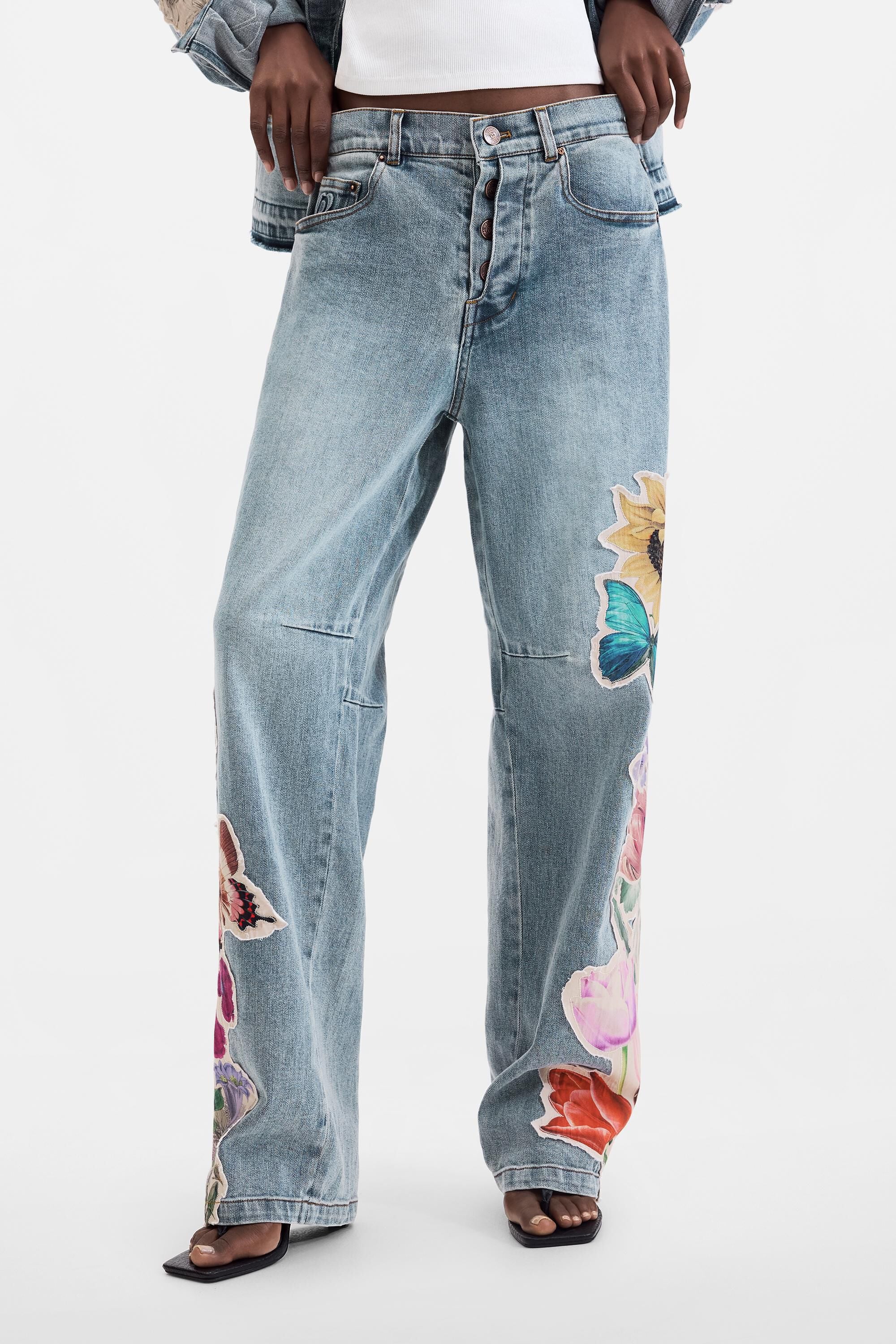 Pantalon en jean à fleurs regular, DESIGUAL