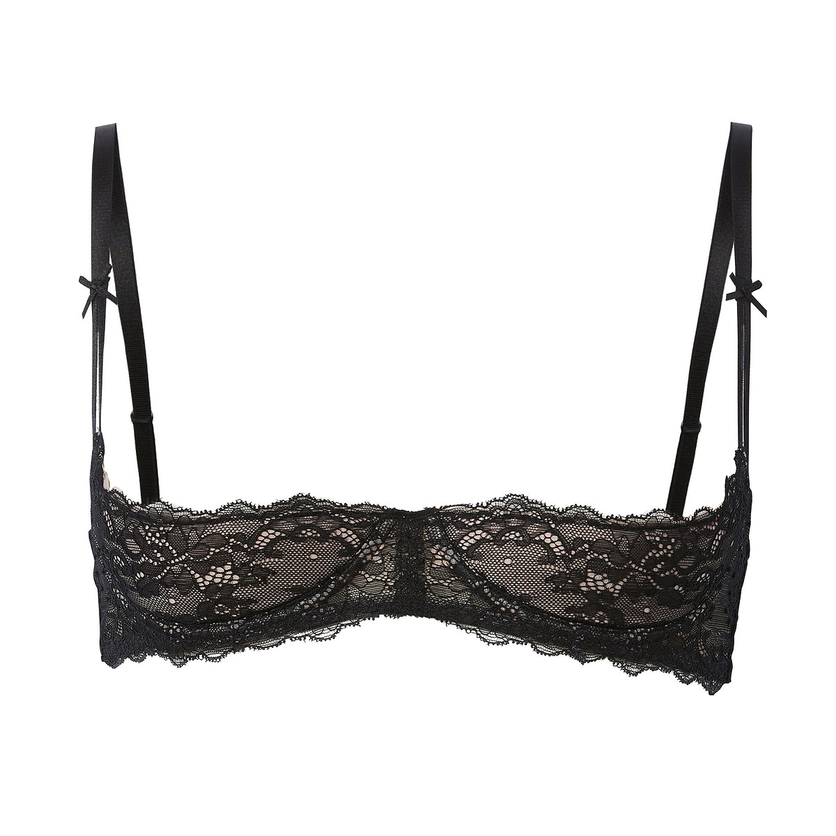 Lace push-up peekaboo bra in dotted tulle , black/skin tone, Suite ...