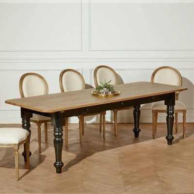 ALEXIS - Table à manger rectangulaire style chalet, bois massif, pieds noirs, 10/12 couverts ROBIN DES BOIS