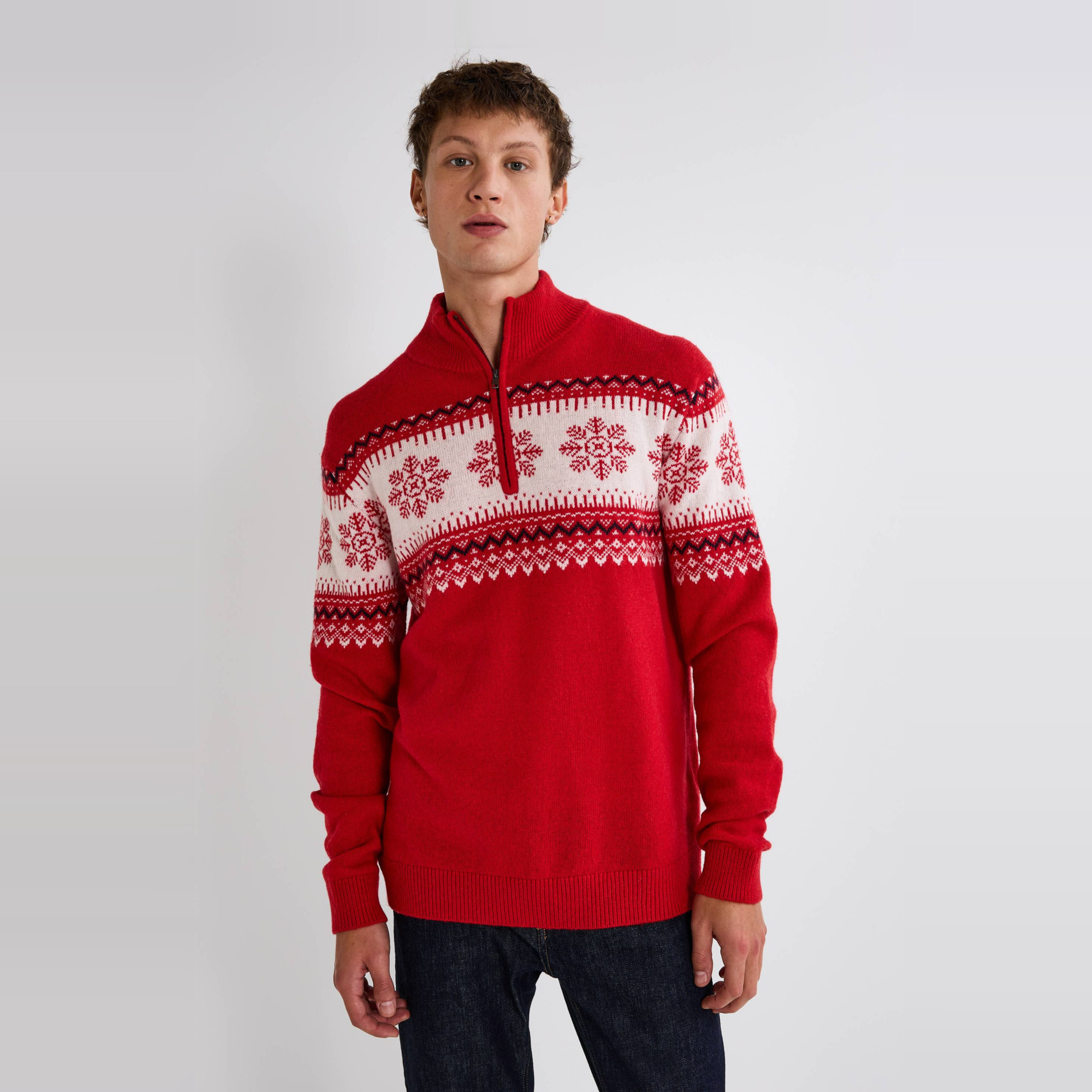Pull col camionneur jacquard de noël contenant de la laine, MONOPRIX