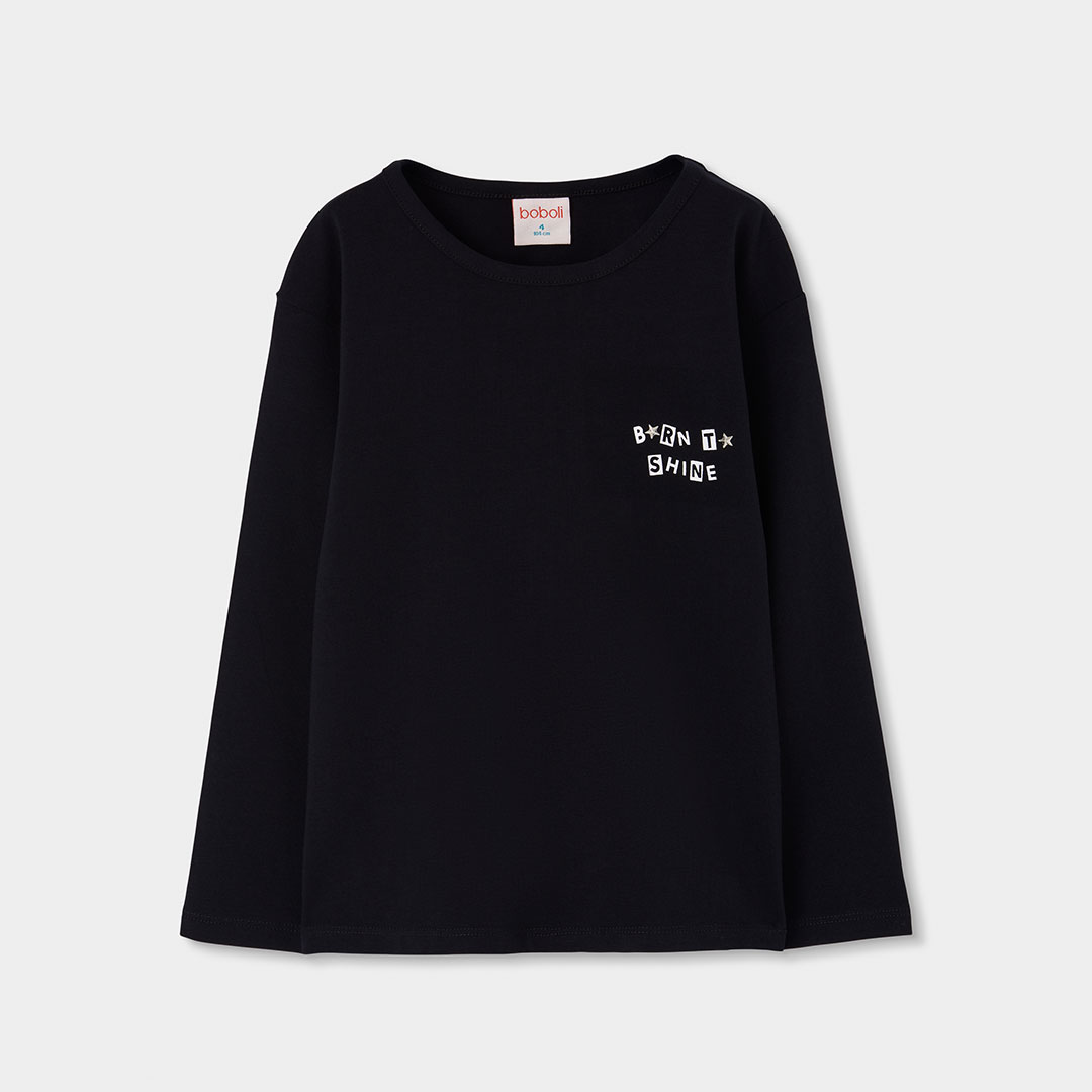 T-shirt fille en maille avec message, BOBOLI
