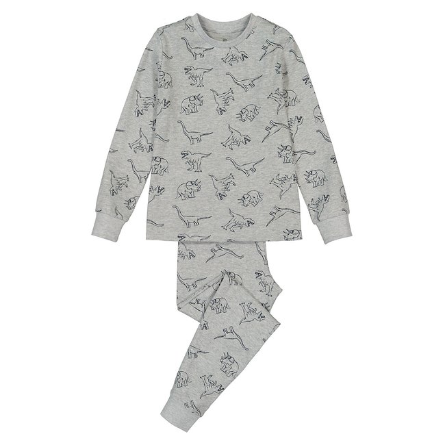 Pyjama en côtes imprimé dinosaures gris <span itemprop=