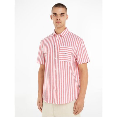 Striped Cotton/Linen Shirt with Short Sleeves TOMMY JEANS