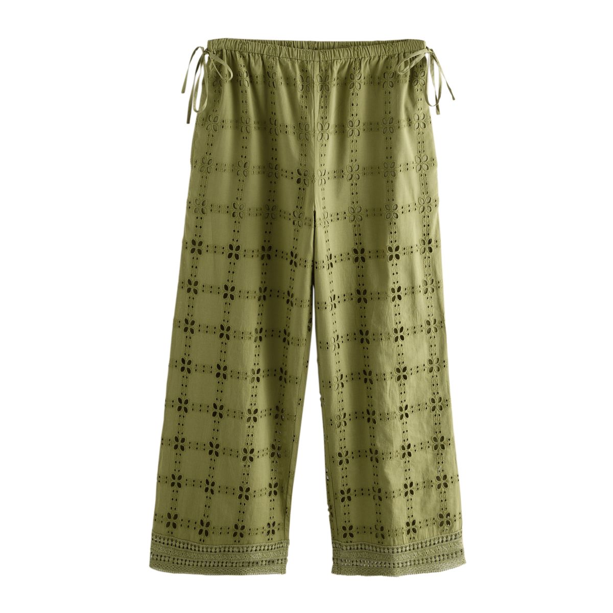 Pantalon large et raccourci avec broderie, NEXT