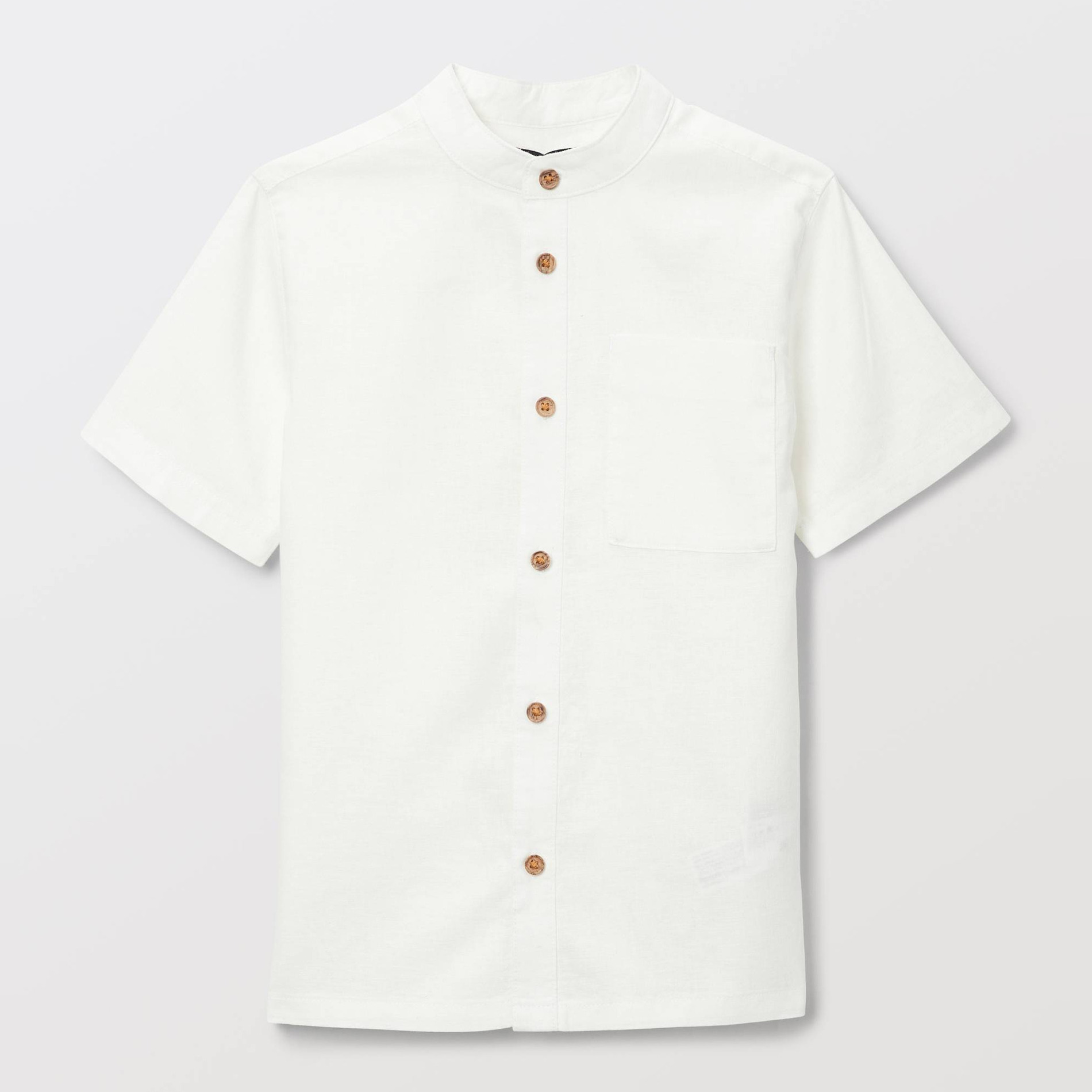 Chemise col mao manches courtes unie en coton et lin, MONOPRIX