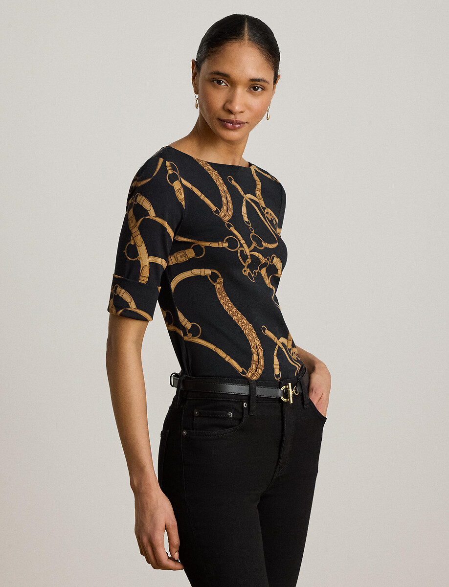 T-shirt met korte mouwen, boothals en print met riemen, LAUREN RALPH LAUREN