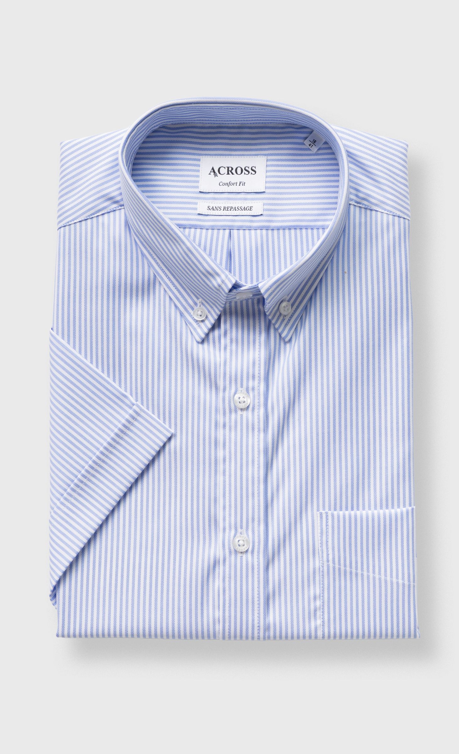 Chemise Confort fit manches courtes sans repassage en double retors à rayures, ACROSS