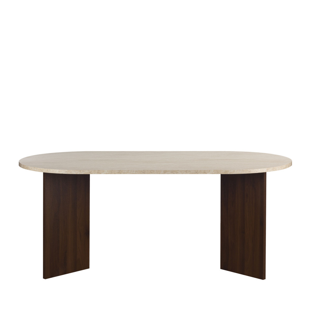 Table à manger 8 personnes ovale en bois et effet travertin - CALIAN, DRAWER