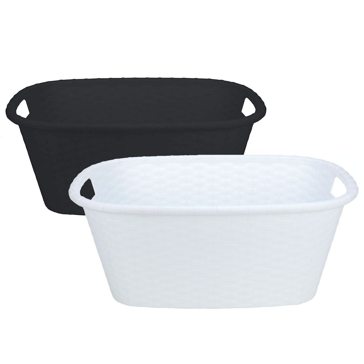 Set de 2 paniers linge buanderie blanc et noir Couleur noir