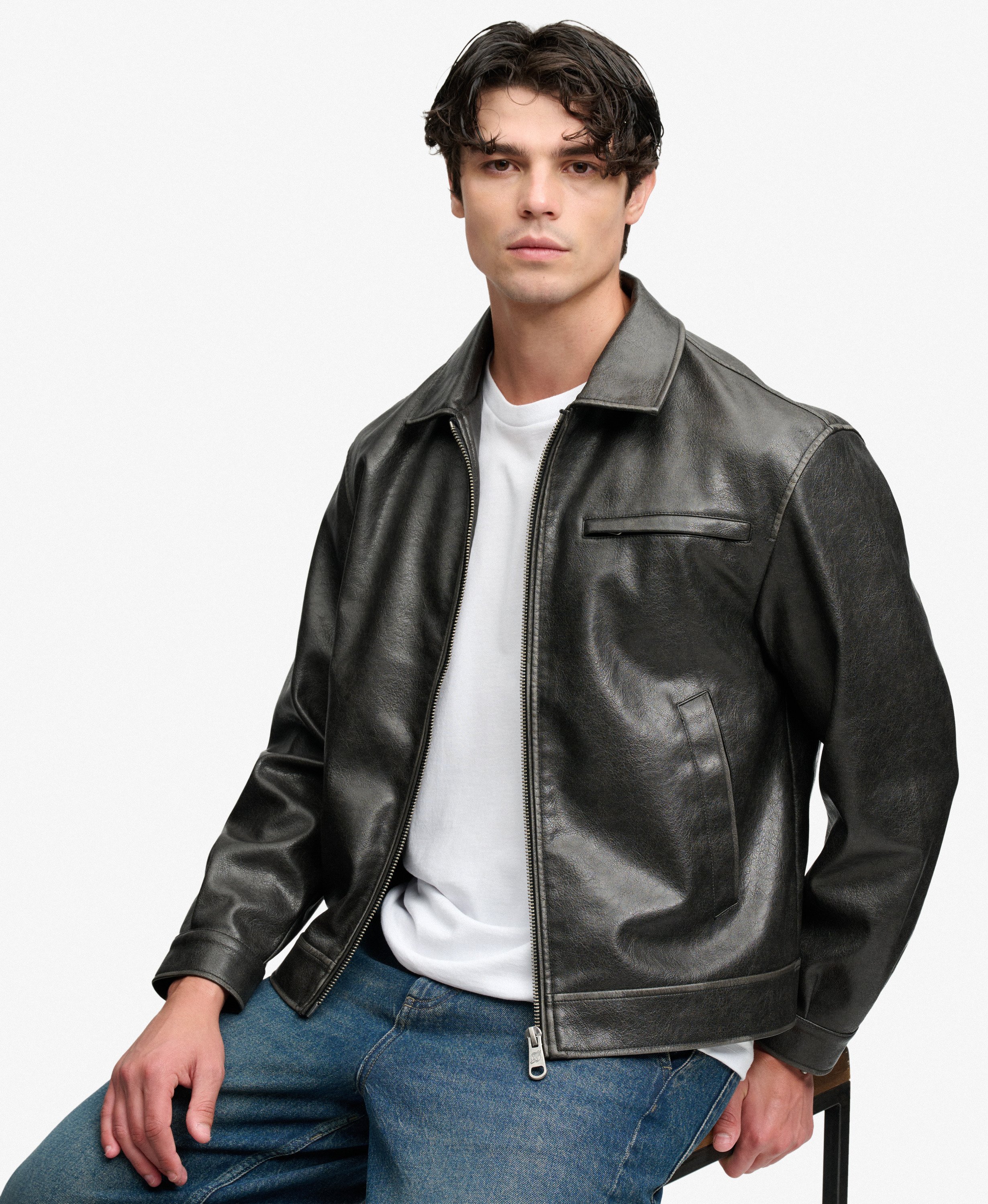 Veste en Simili-Cuir Coupe Décontractée, SUPERDRY