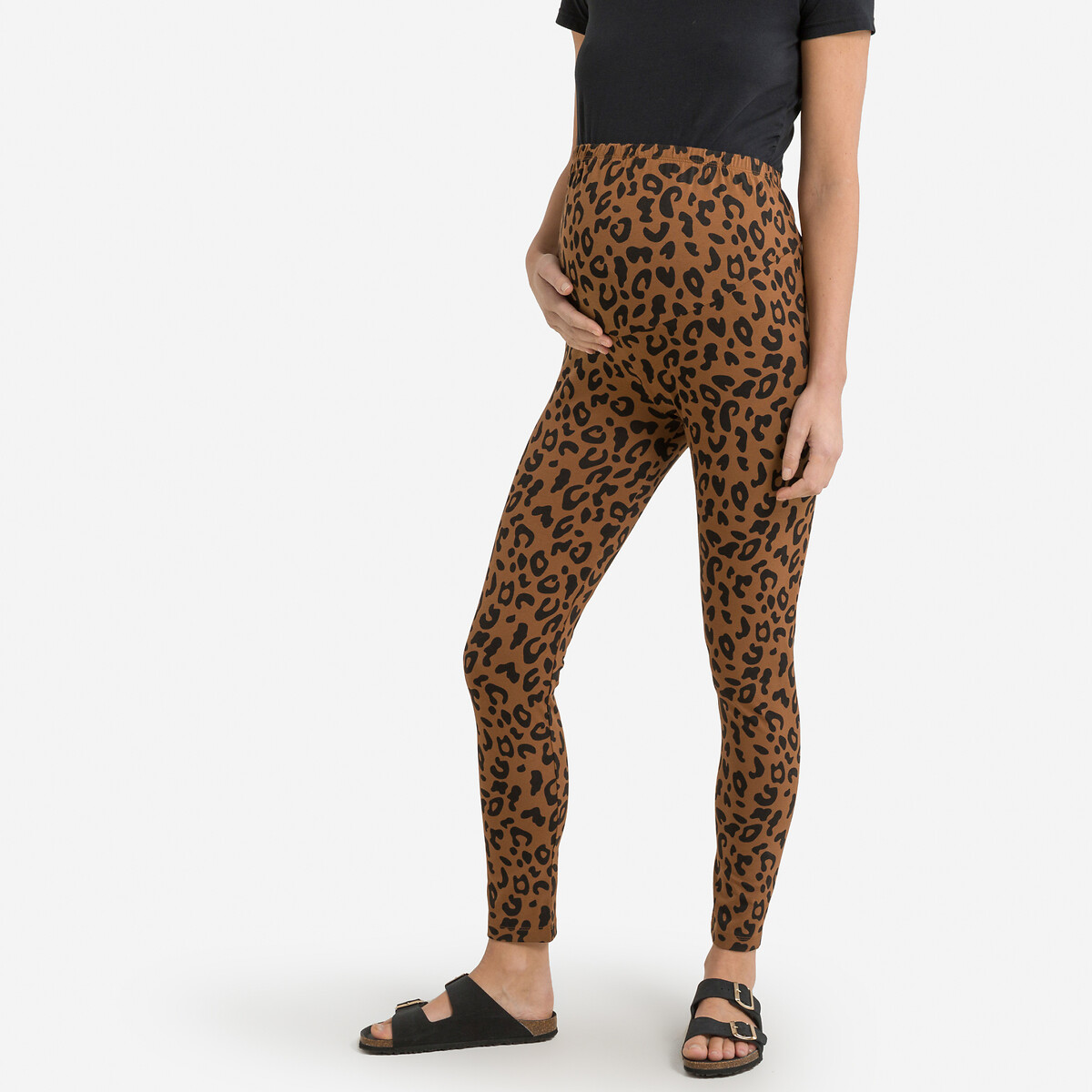 Leopard Print Maternity Leggings in Cotton, Length 27.5"