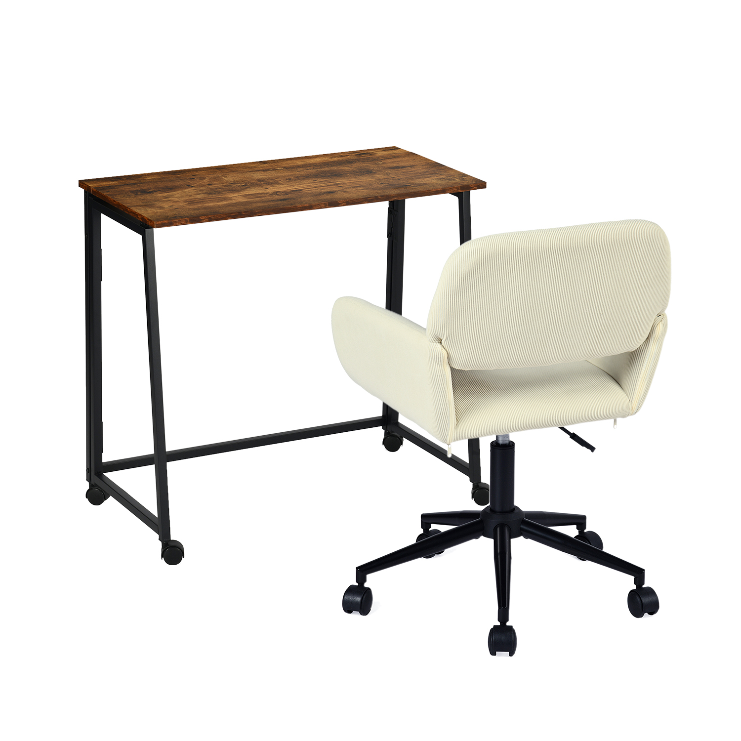 Ensemble de bureau pliable avec chaise de bureau, ASCOLIWHEELS+ROSS, MEUBLES COSY