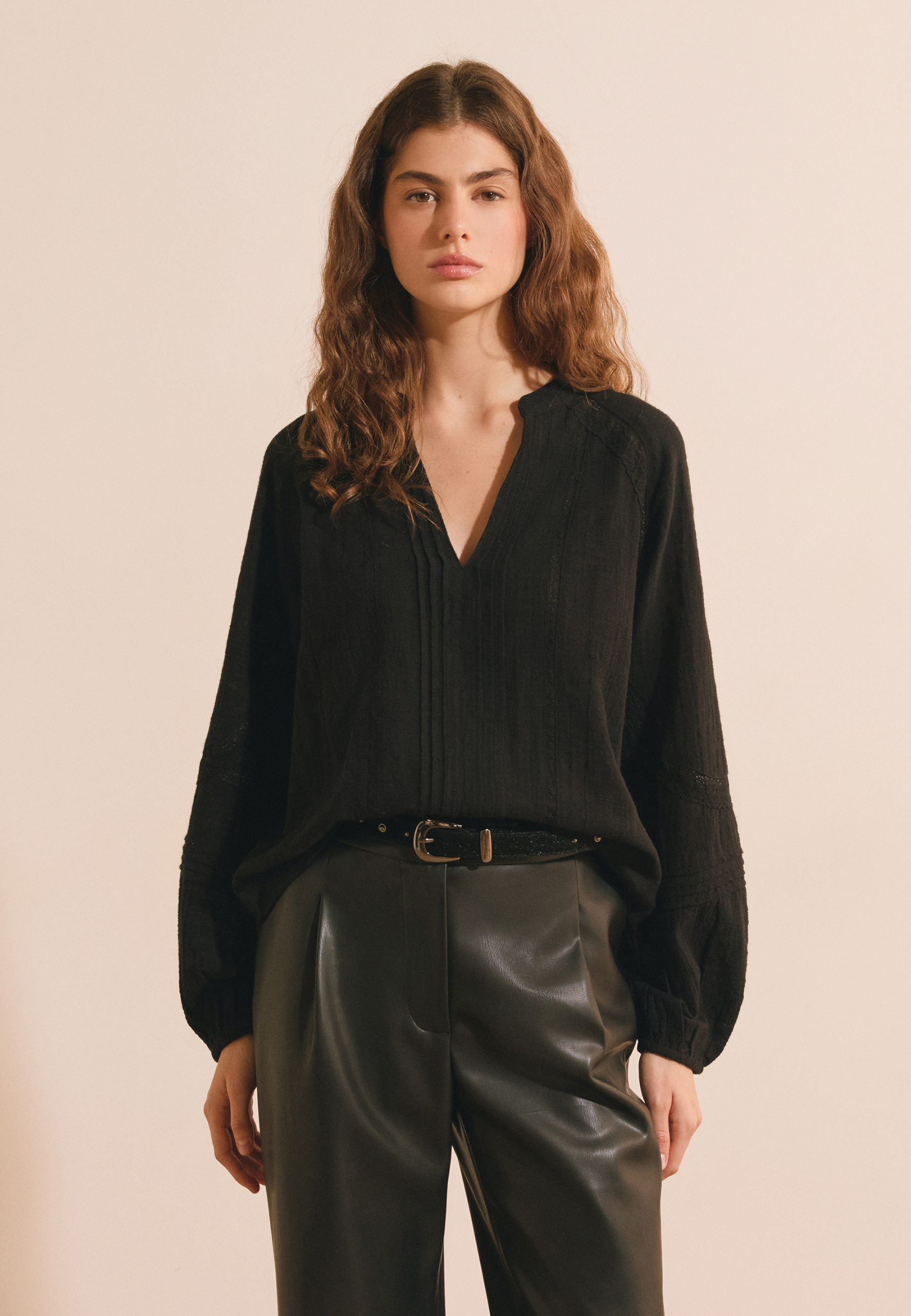 Blouse col V en coton BARBARA, ETAM
