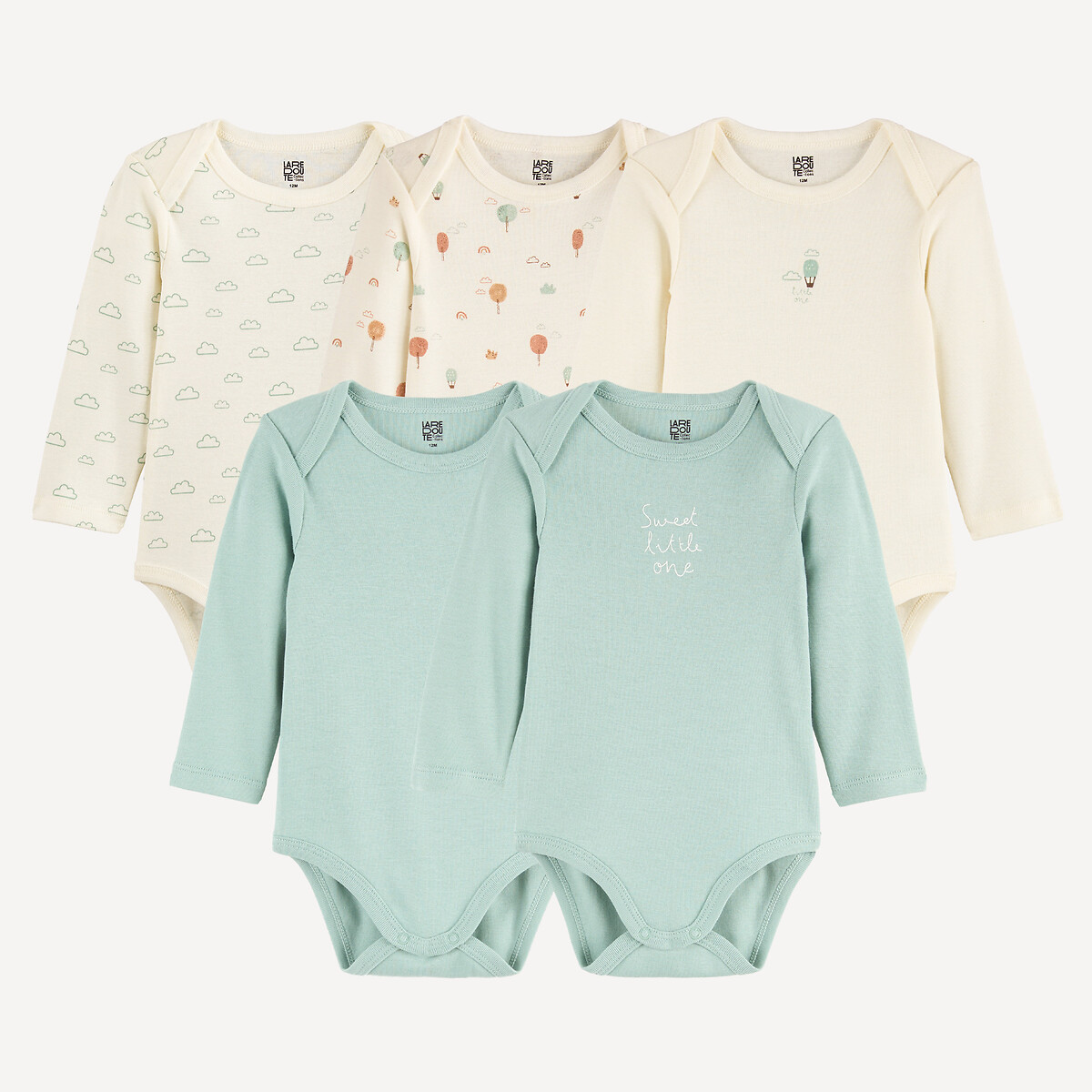 Pack of 5 Long Sleeve Envelope Neck Bodysuits, LA REDOUTE COLLECTIONS