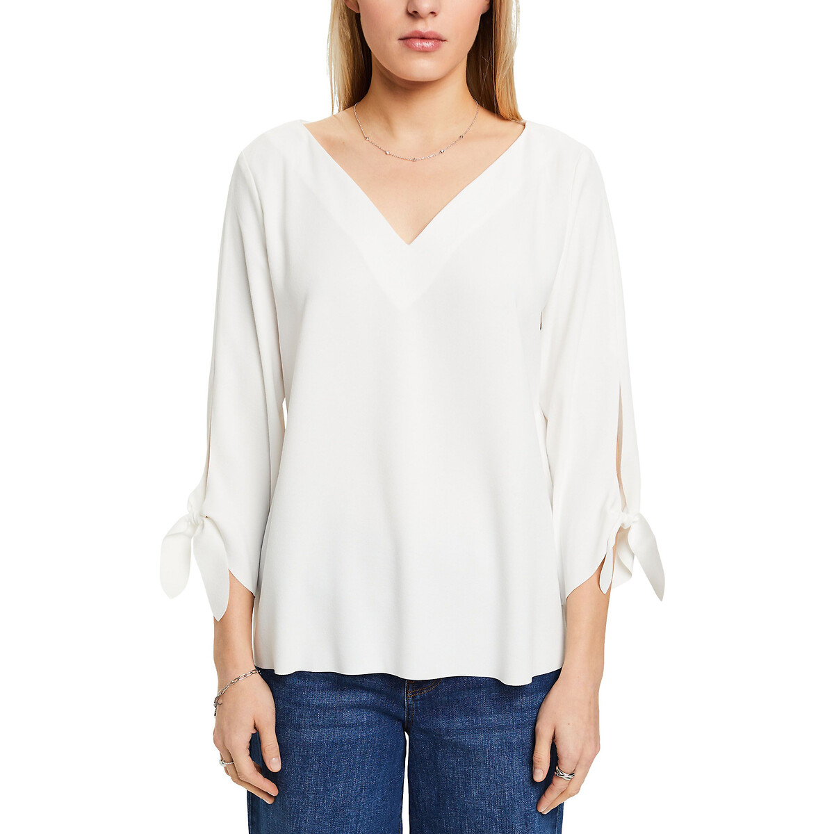 V-Neck Blouse with 3/4 Sleeves