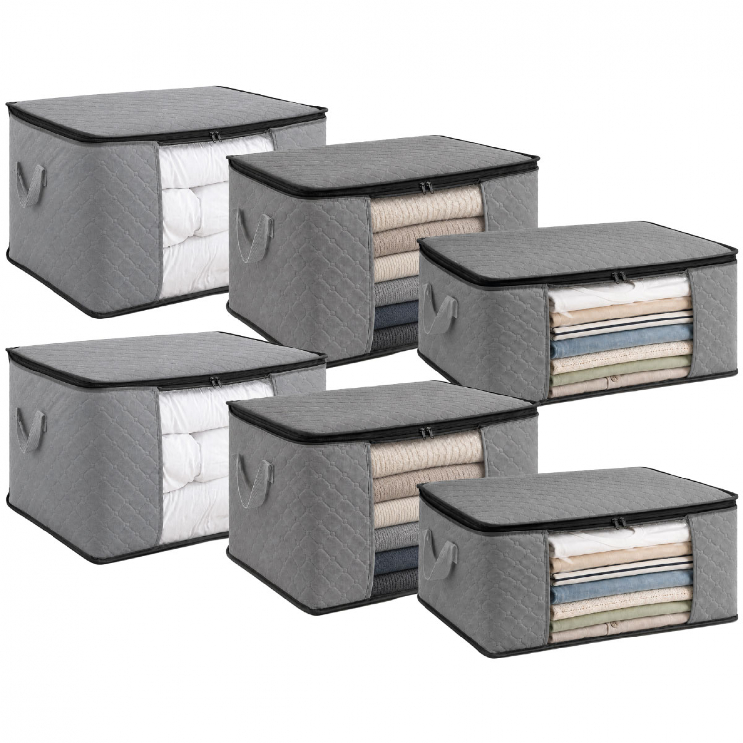 Lot de 6 sacs de rangement pliable pour vêtements, linge de maison avec poignées, VIVEZEN