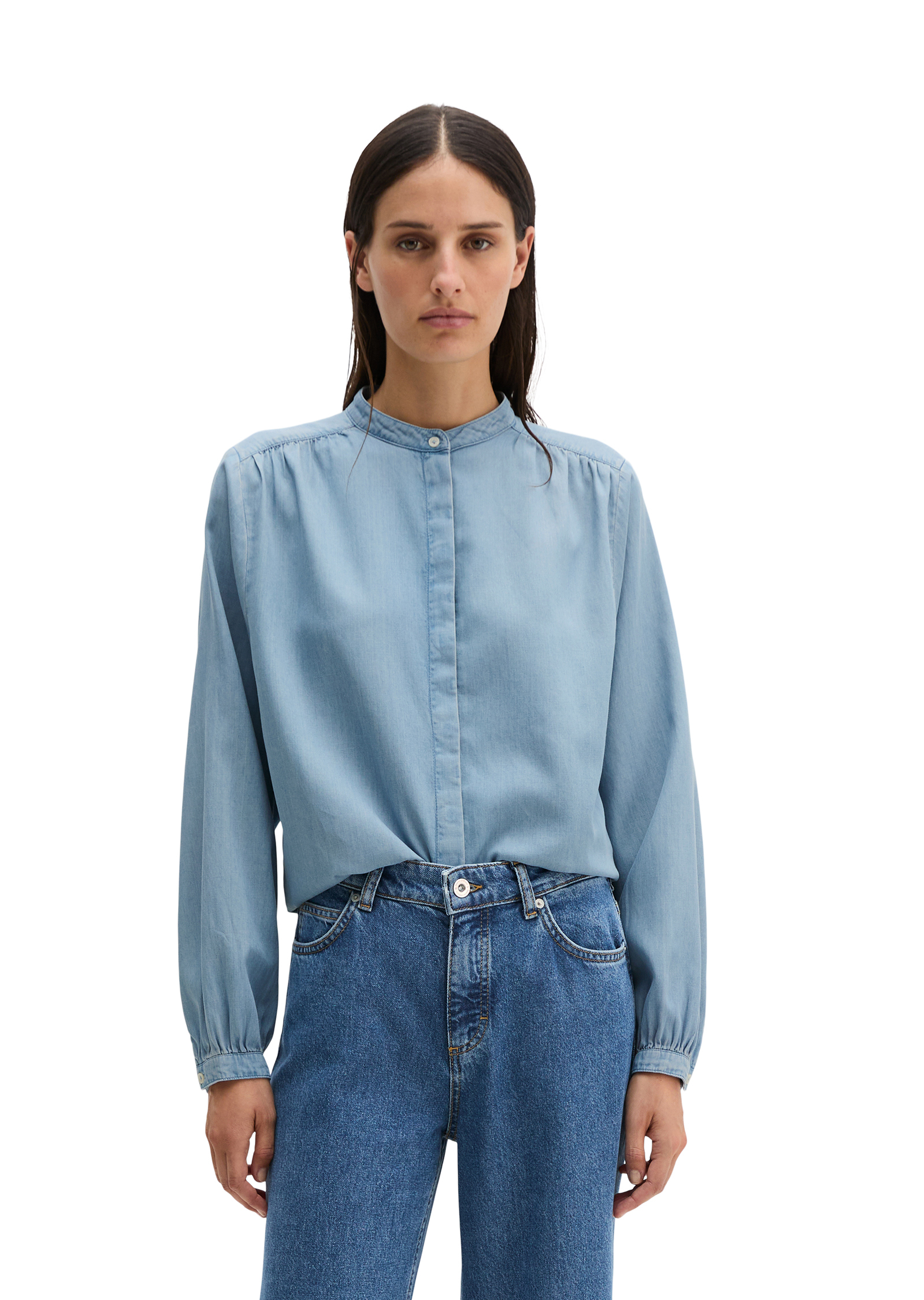 Blouse en jean loose en lin mélangé, MARC O'POLO