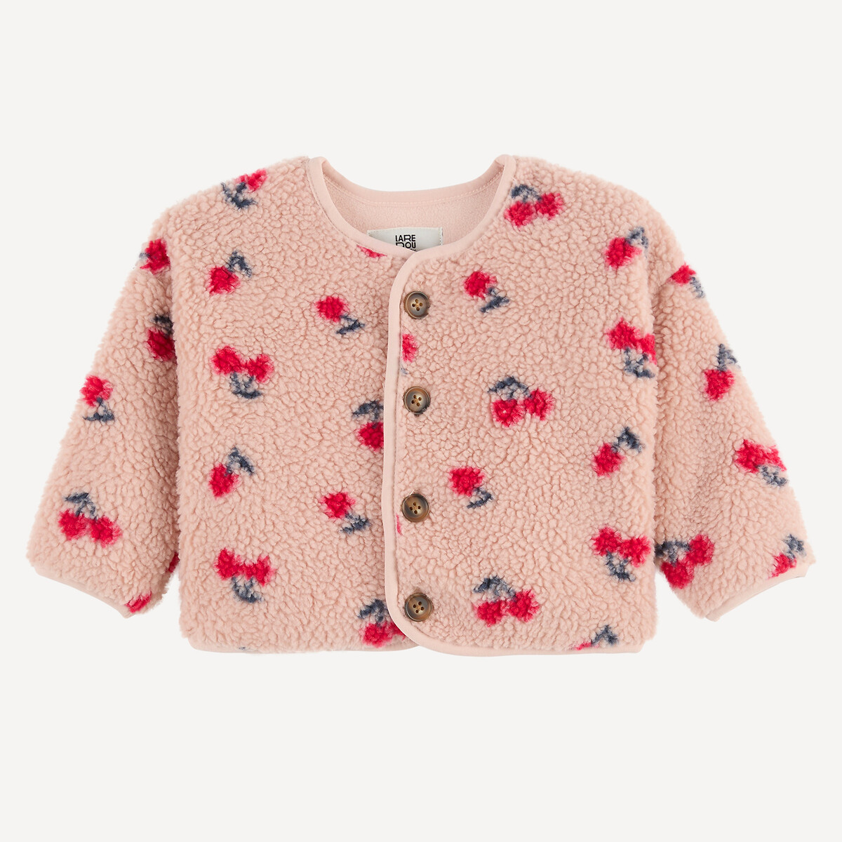 Veste à col rond, boutonnée, motif cerises, en sherpa doublée polaire, LA REDOUTE COLLECTIONS