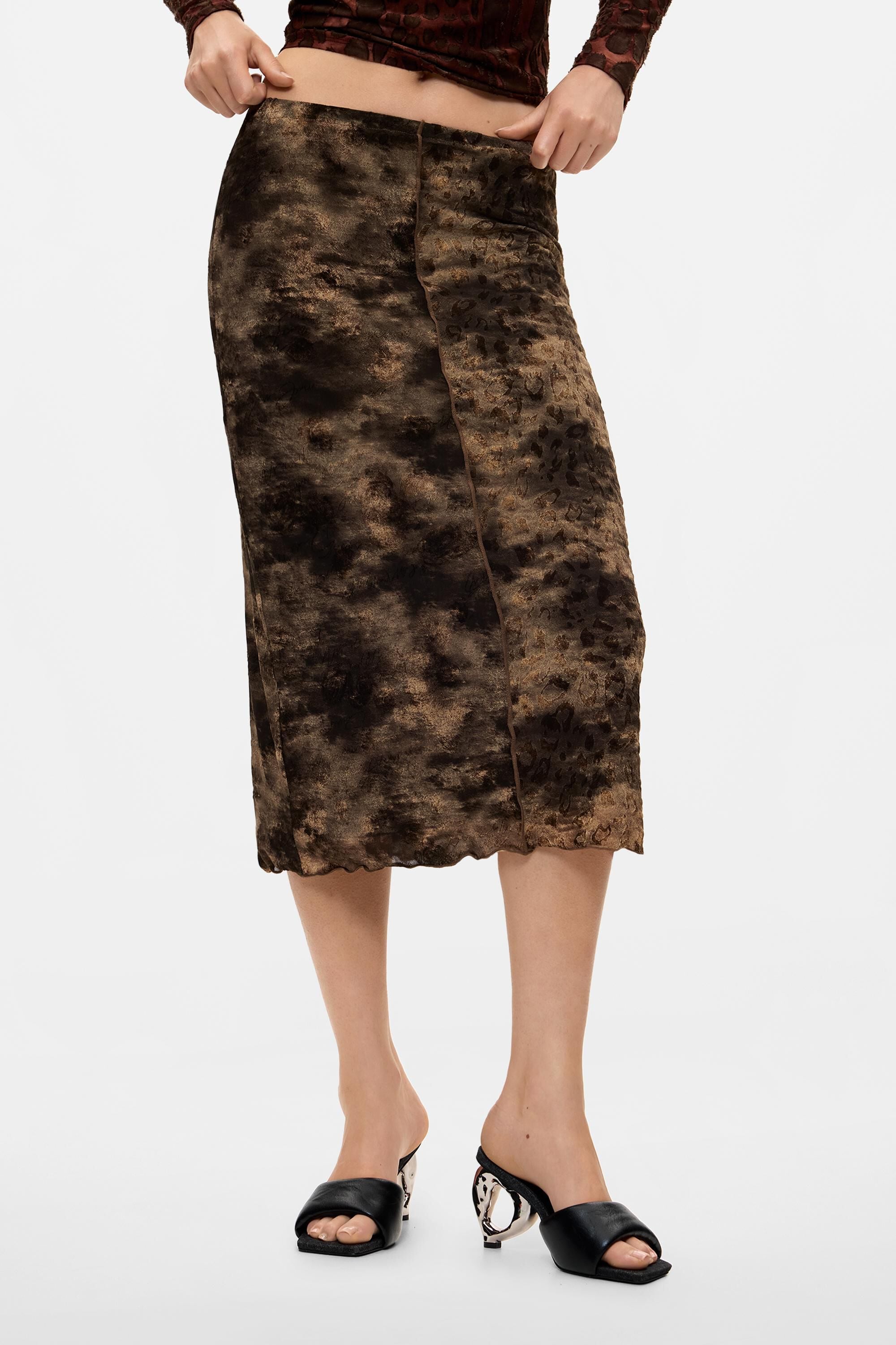 Jupe midi à imprimé animal, DESIGUAL