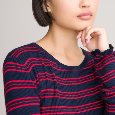 Striped Ribbed Jumper/Sweater with Crew Neck, 10-18 Years LA REDOUTE COLLECTIONS