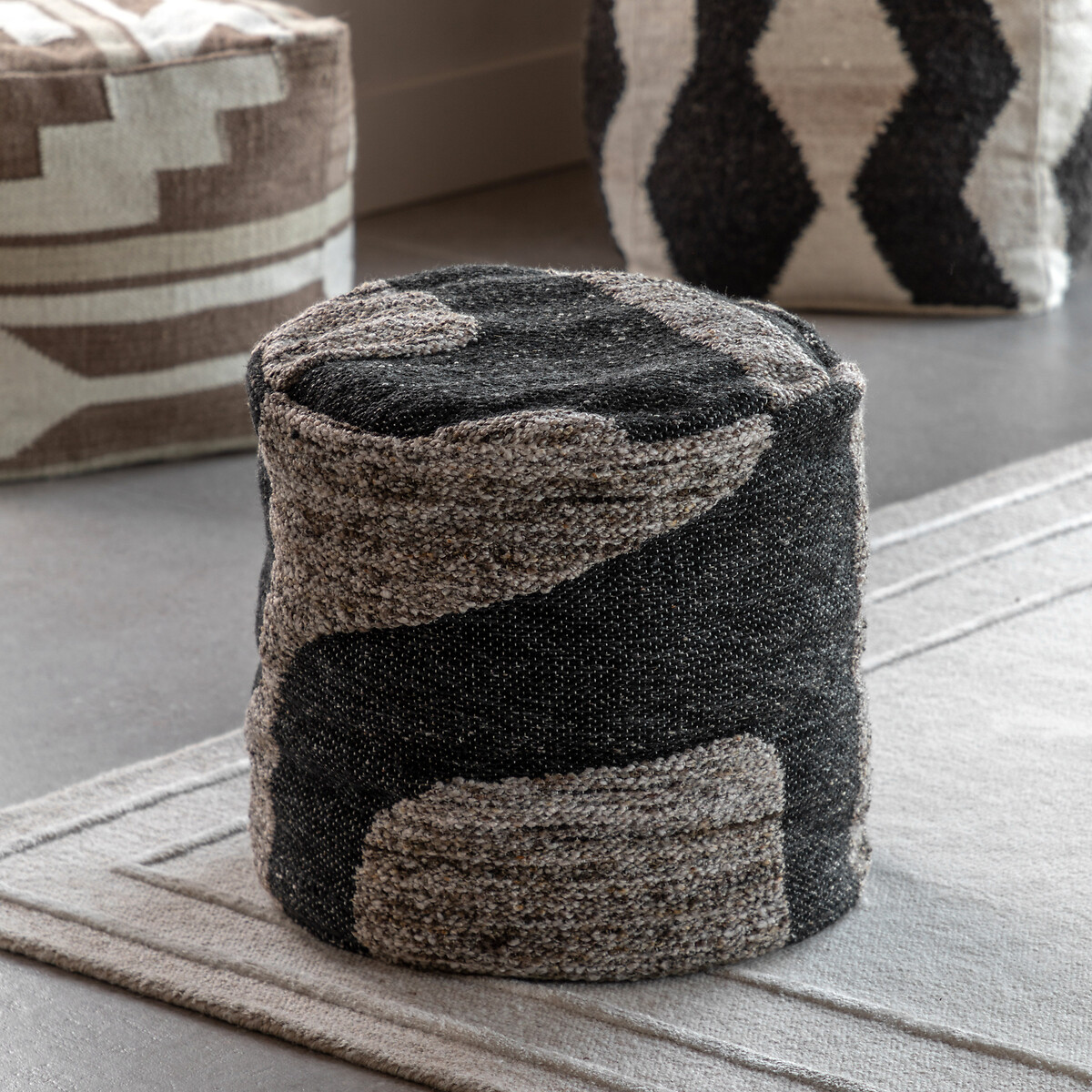 Beckett Mono Graphic Drum Pouffe, SO'HOME