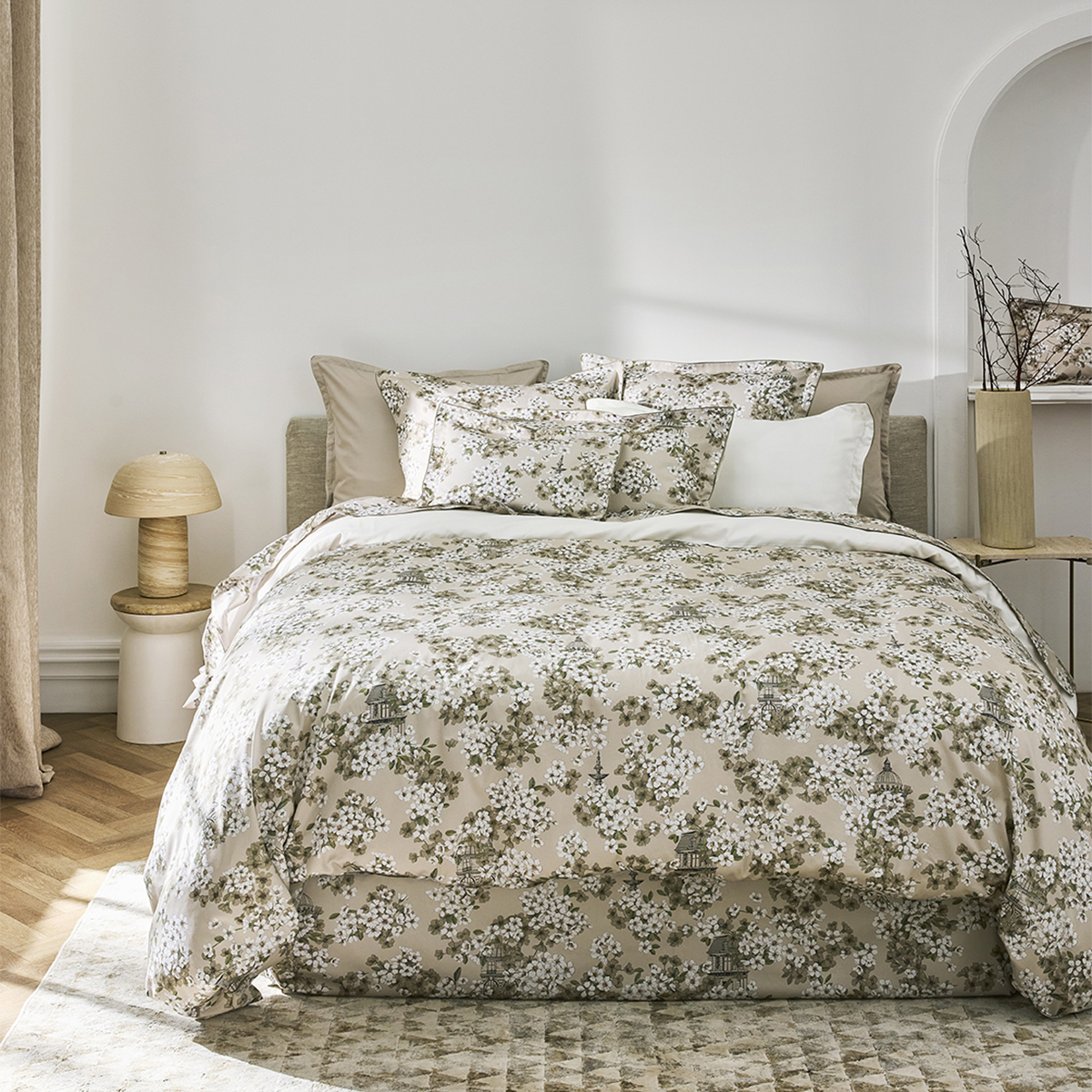 Housse de couette imprimée en satin de coton bio, FINE FLEUR, ALEXANDRE TURPAULT