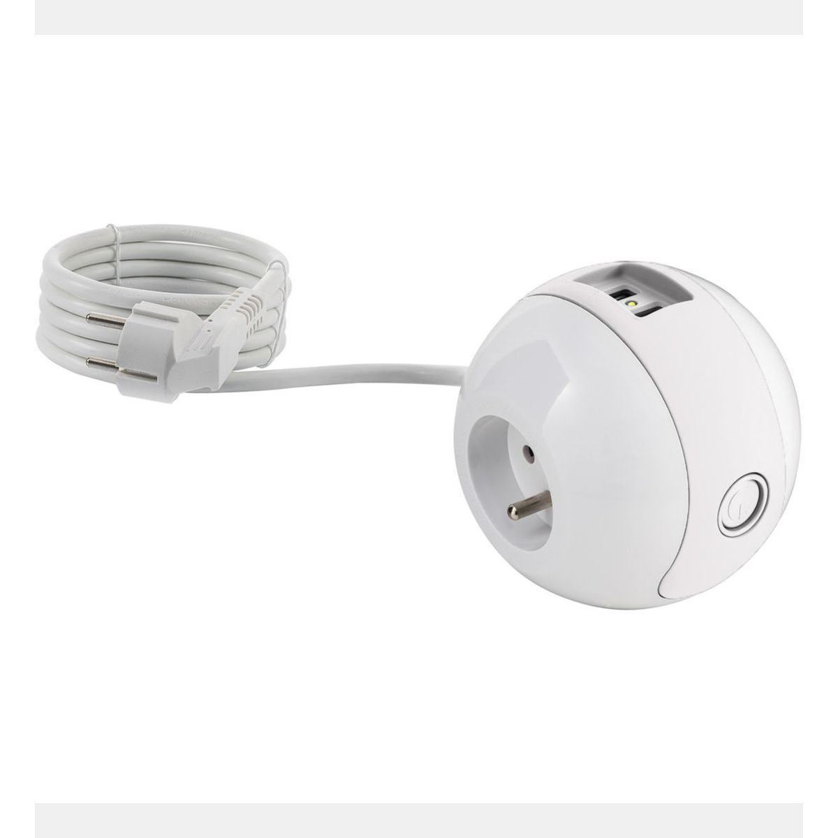 Rallonge électrique avec fiche plate et double prise 2m H05VV-F 3G1,5 blanc