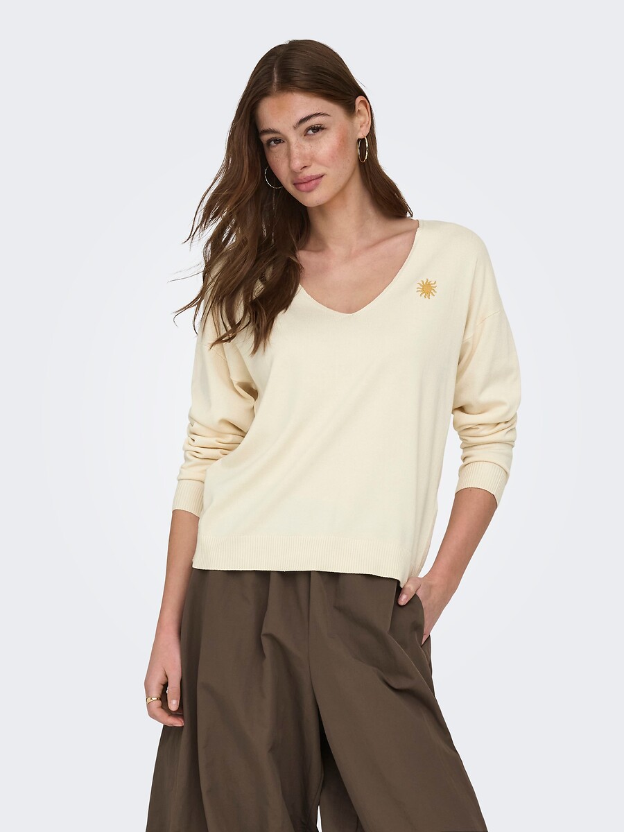 Sun Long Sleeve V-Neck Jumper, ONLY