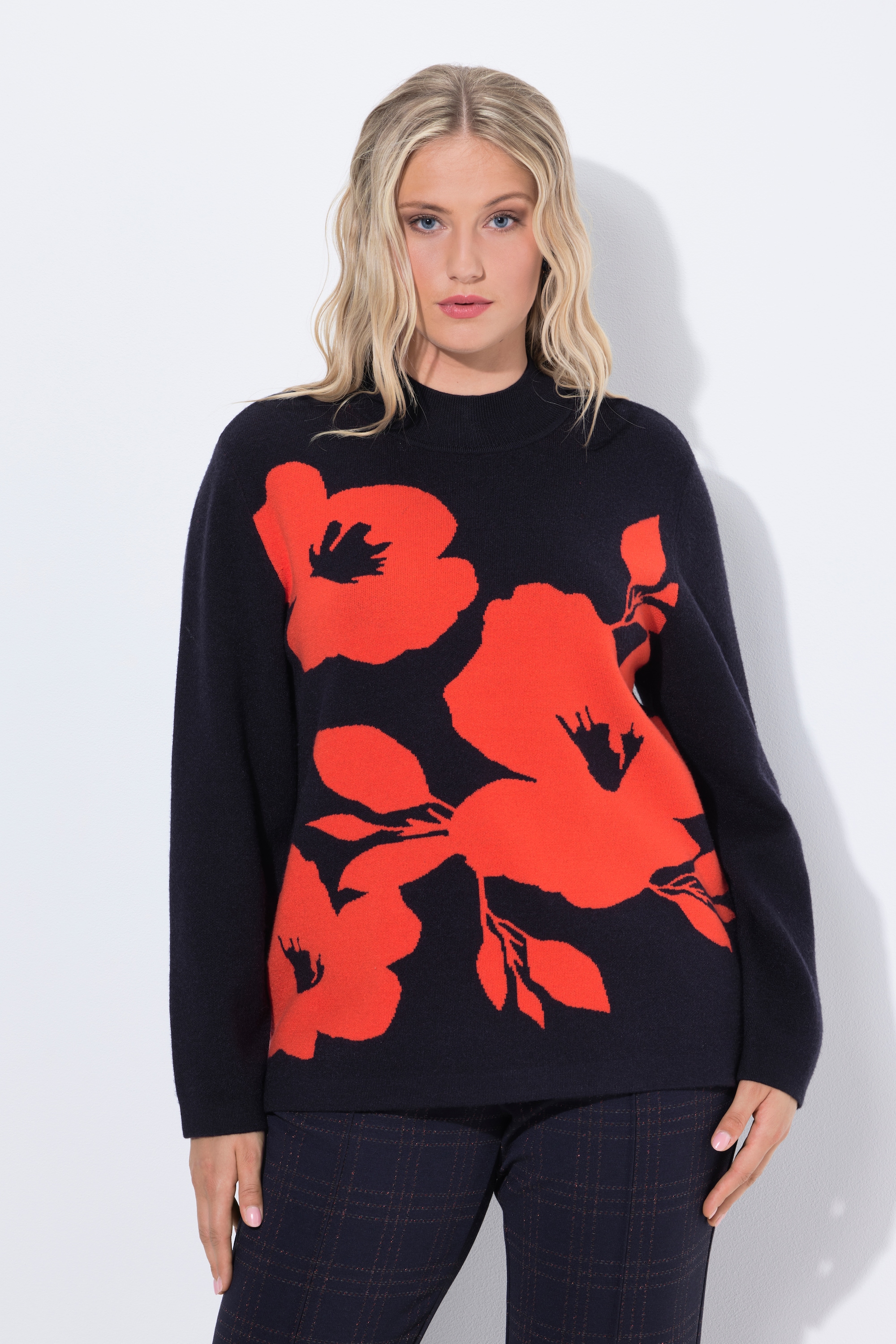 Pull, fleurs, oversize, col montant, ULLA POPKEN