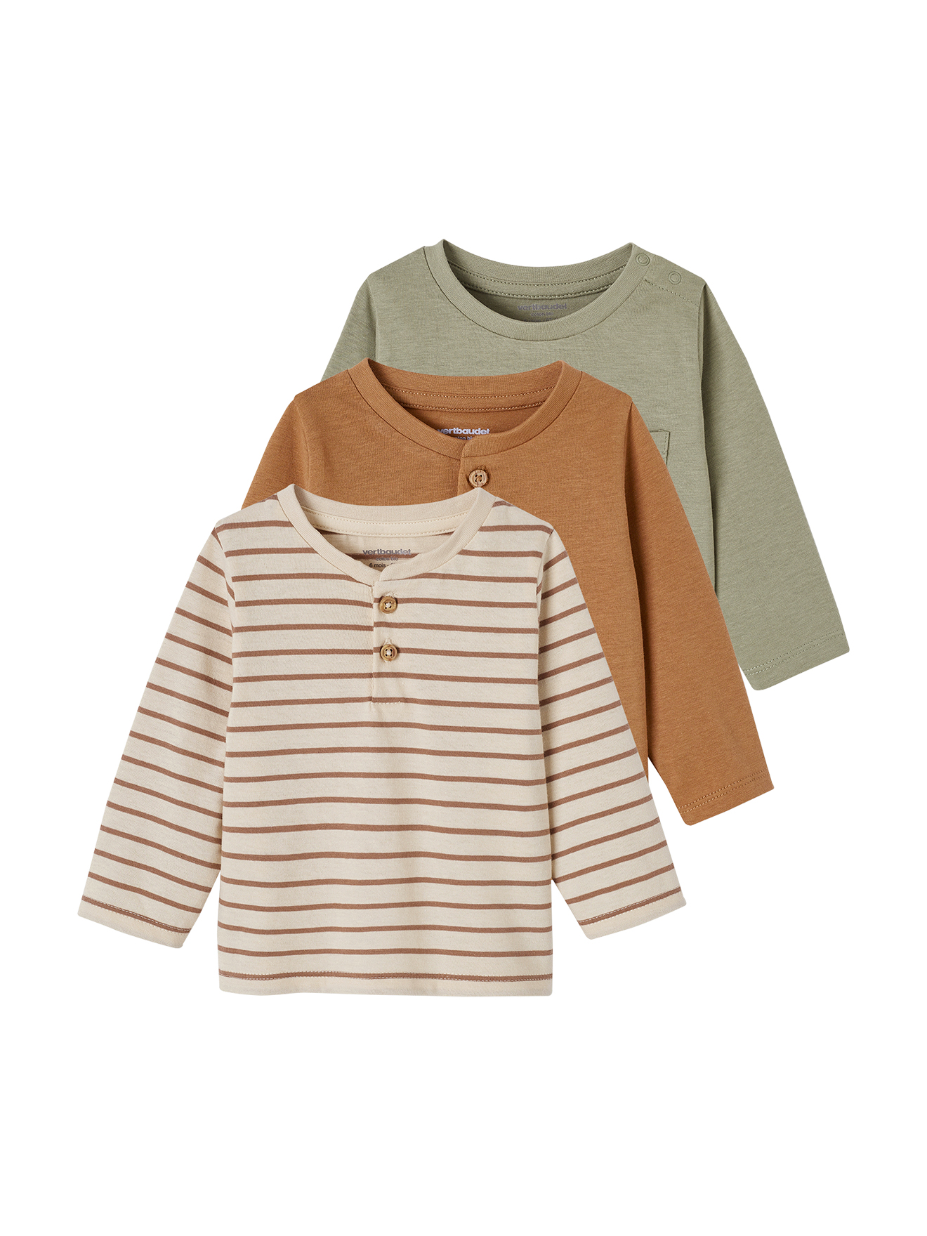 Lot 3 tee-shirts Basics en coton bio, VERTBAUDET