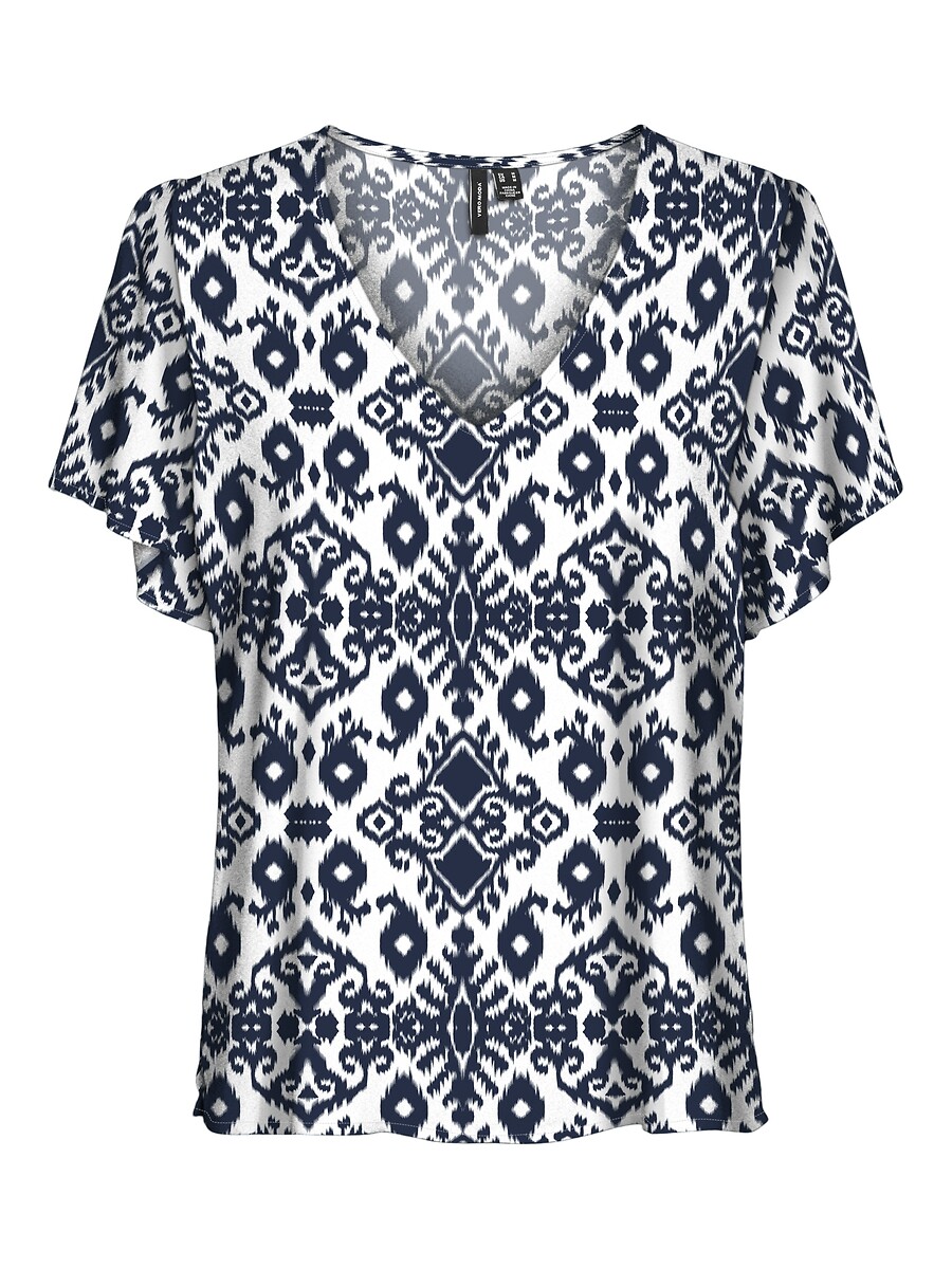 Blouse col V imprimé, manches courtes,, VERO MODA