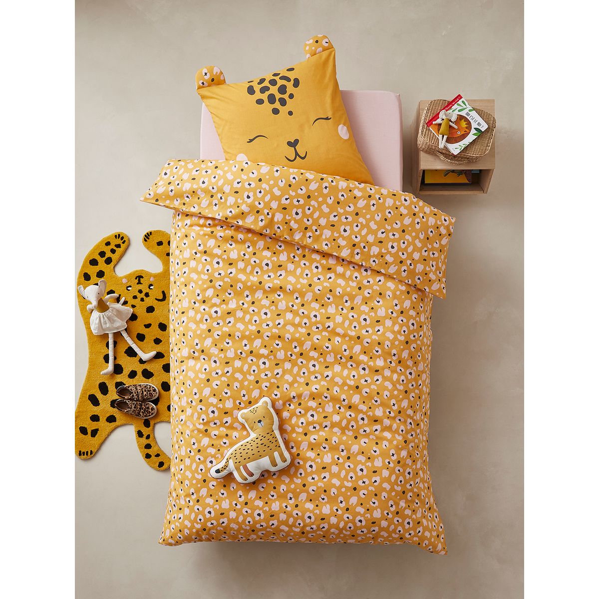 Parure Housse De Couette Taie D Oreiller Enfant Sweet Panthere Ocre Rose Vertbaudet La Redoute