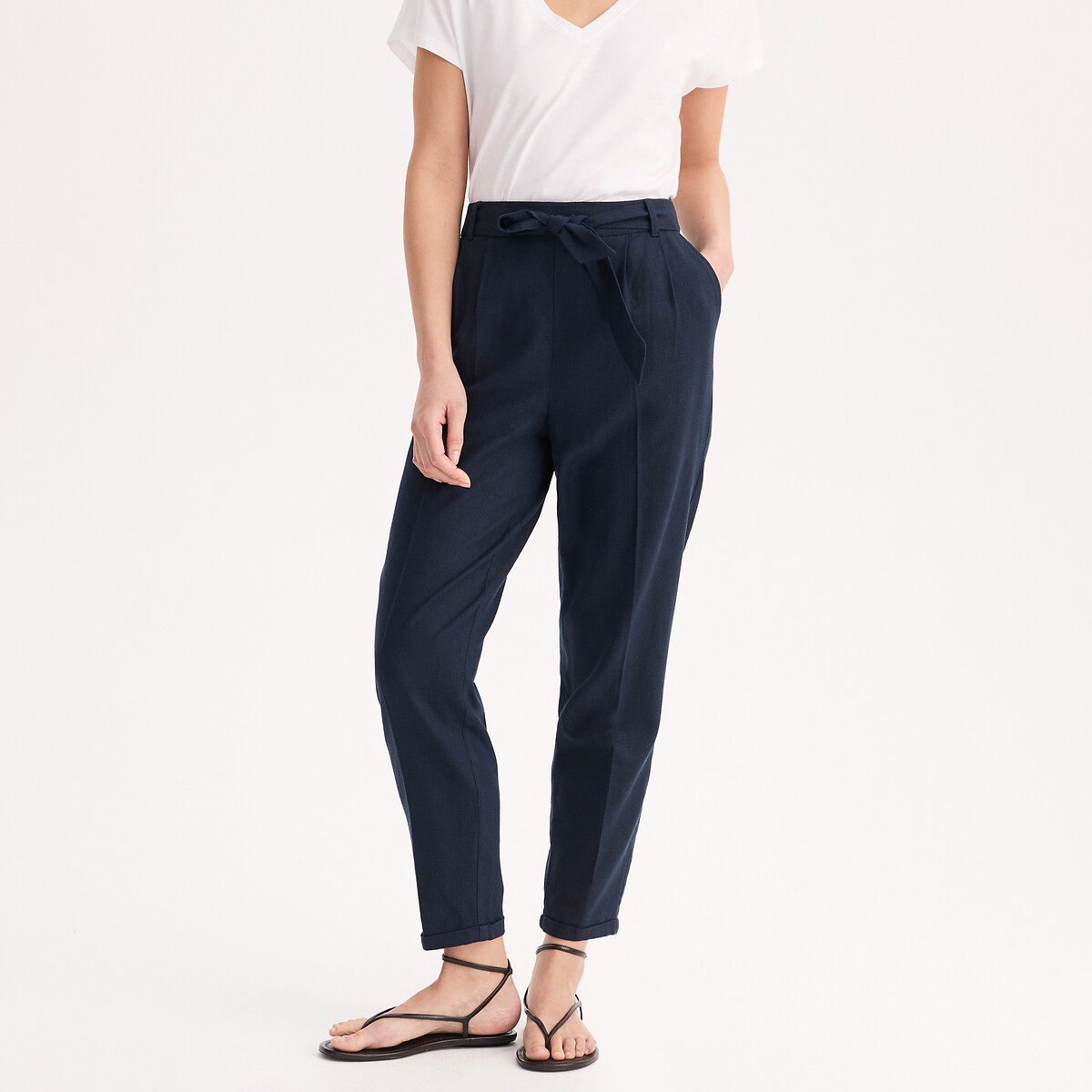 Linen Mix Joggers with Tie-Waist, ANNE WEYBURN