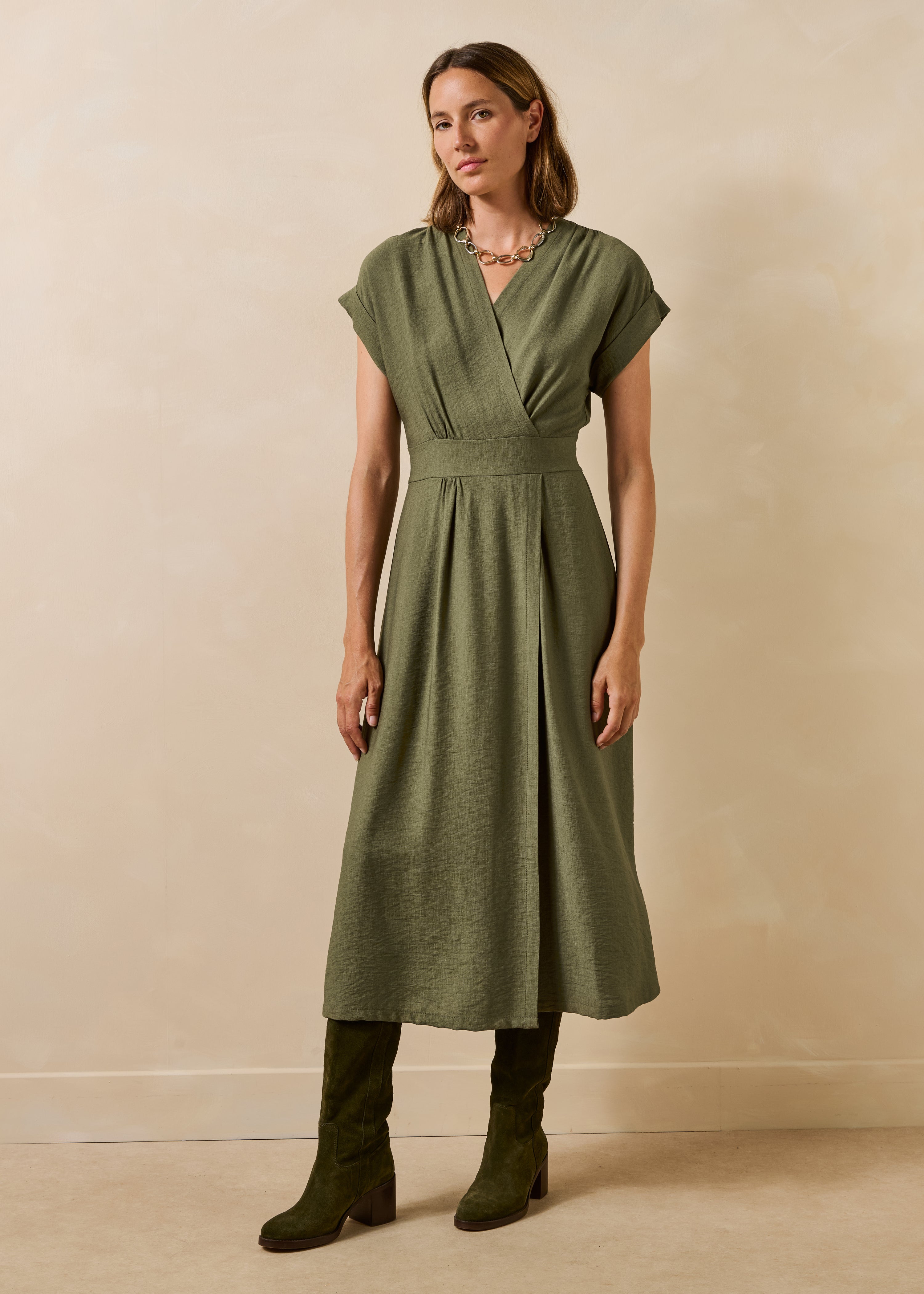 Robe longue cintrée à cache-cœur, LA FEE MARABOUTEE