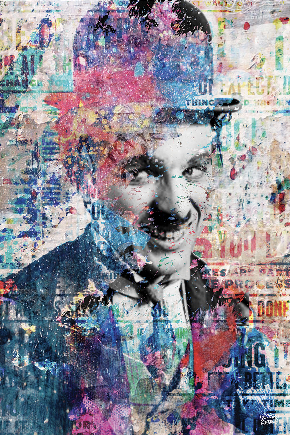 Tableau Affiche illustration graffiti chaplin, HEXOA