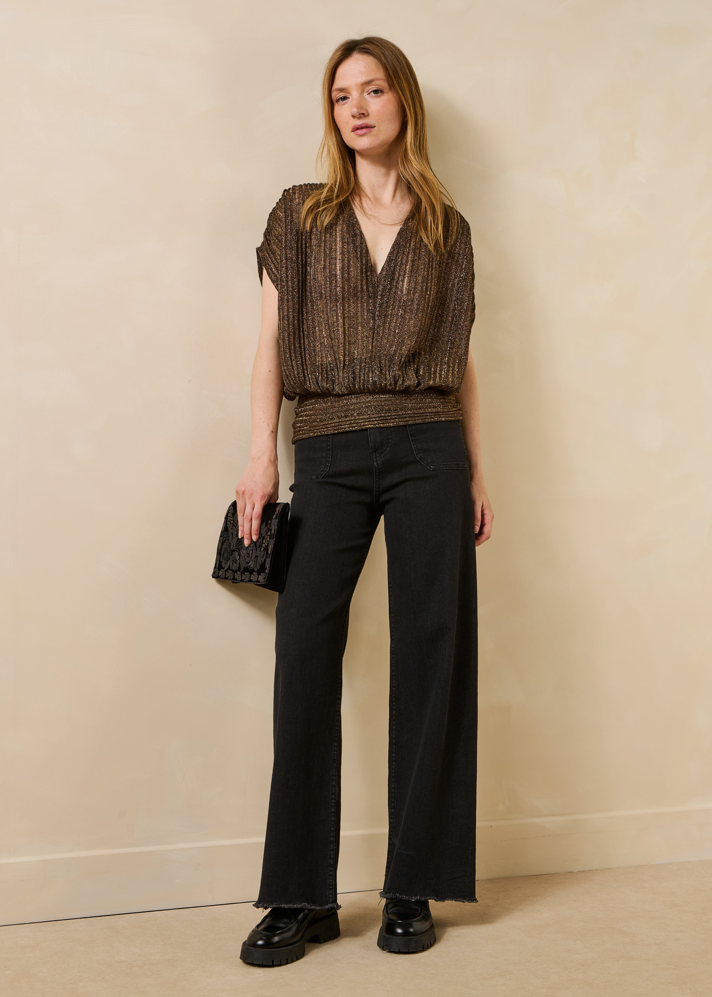 Jean flare taille haute en coton biologique, LA FEE MARABOUTEE