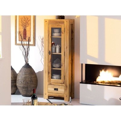Vaisselier vitrine style chalet en bois de chêne massif 1 porte 1 tiroir 59x180cm FJORD PIER IMPORT
