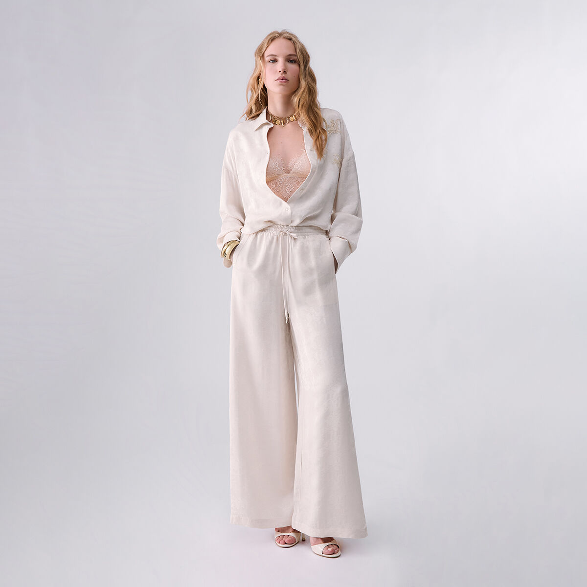 Pantalon jacquard avec dentelle valencienne, LIU JO