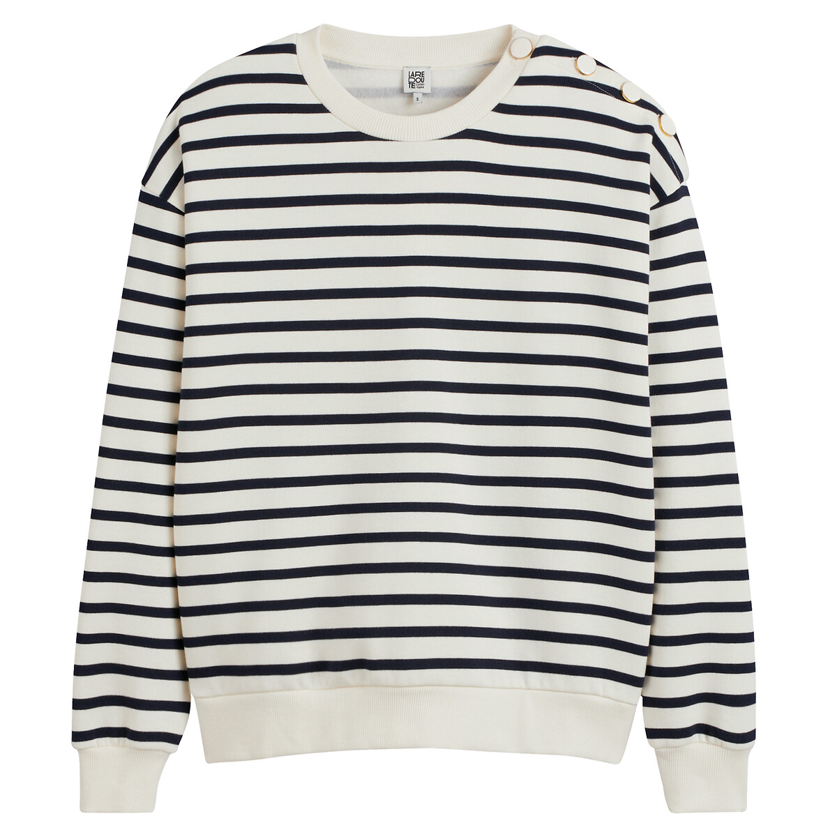 Gestreept sweatshirt, ronde hals, schouder met knopen, LA REDOUTE COLLECTIONS