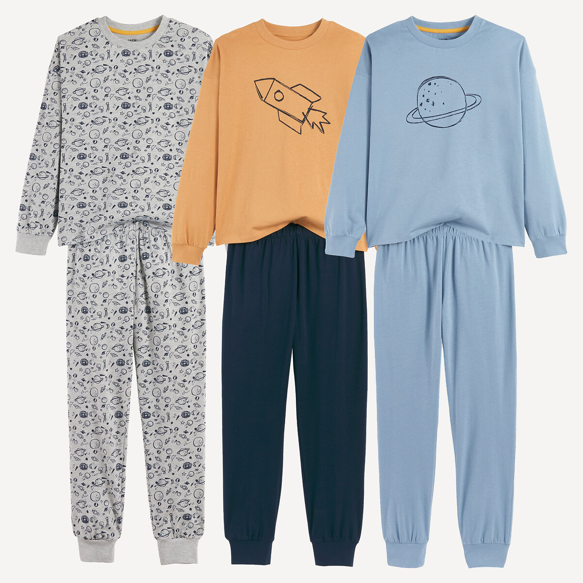 Lot de 3 pyjamas en coton, thème planètes, LA REDOUTE COLLECTIONS