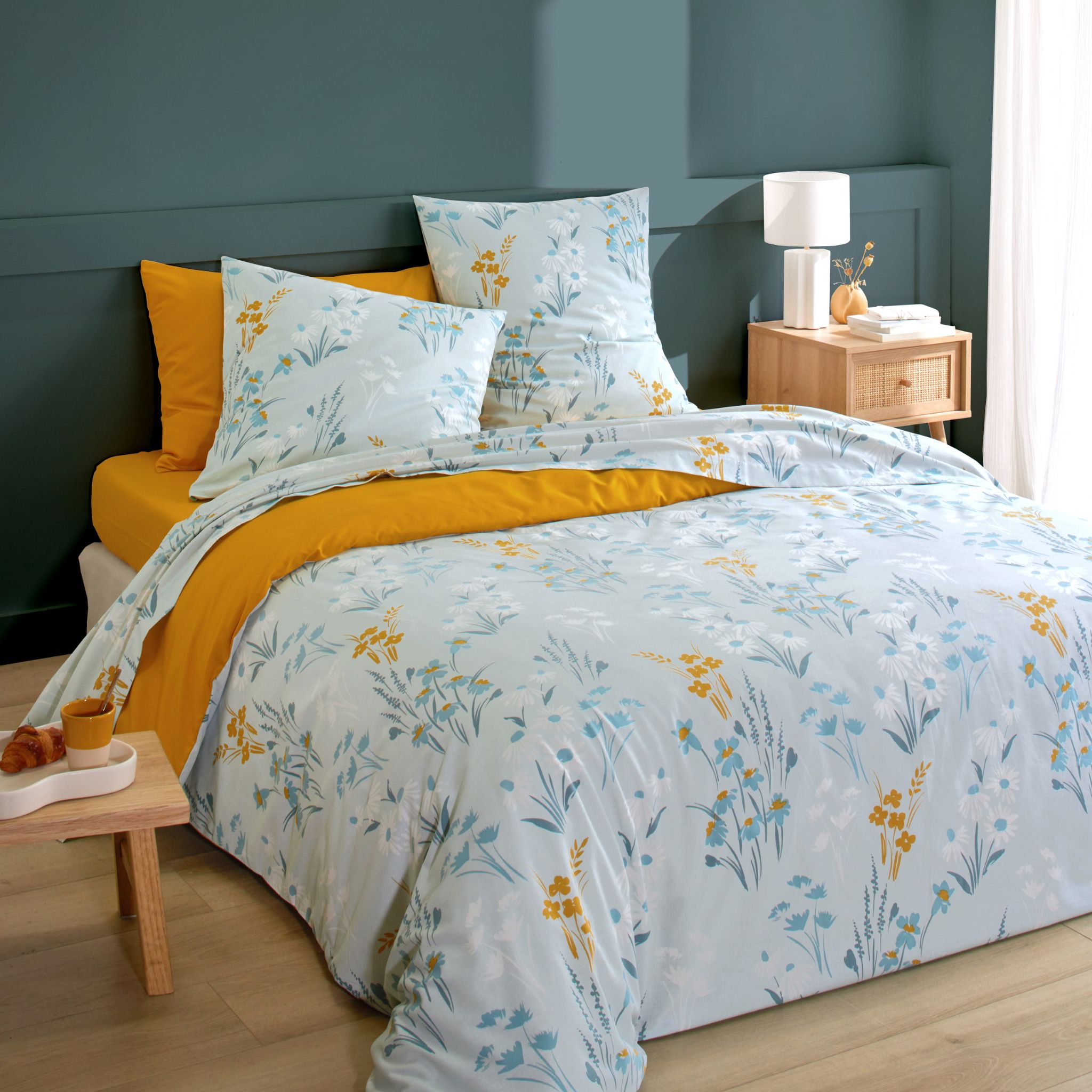 Parure de lit coton floral - MARGOT, TERRE DE NUIT